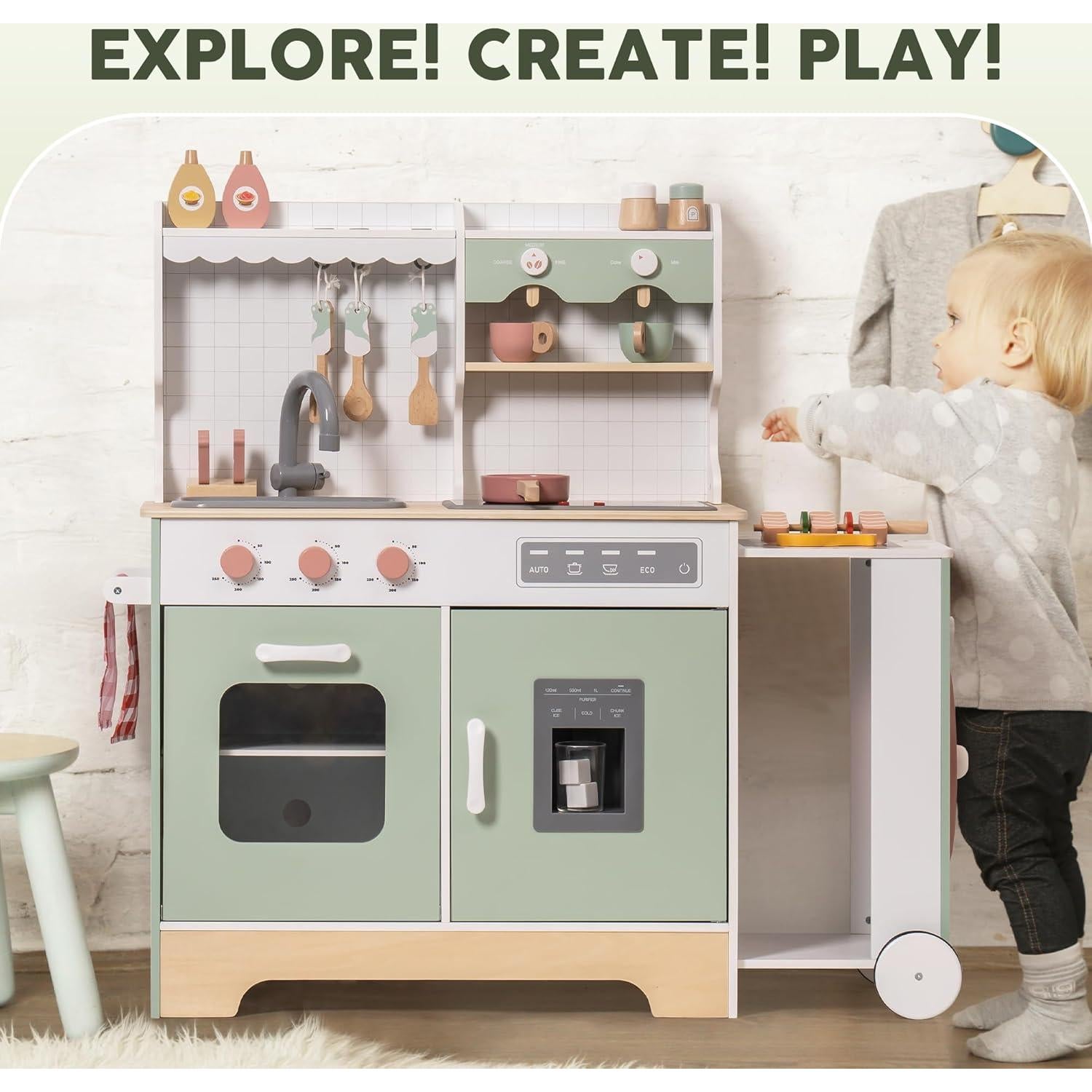 Conjunto de Cocina de Madera ROBUD Verde para Niños 3+