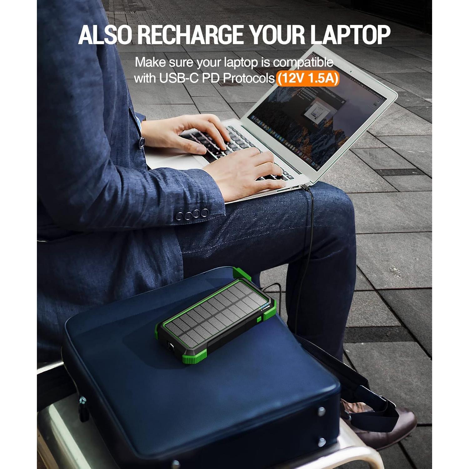 Banco de Energía Solar BLAVOR 20000mAh Carga Rápida IPX5