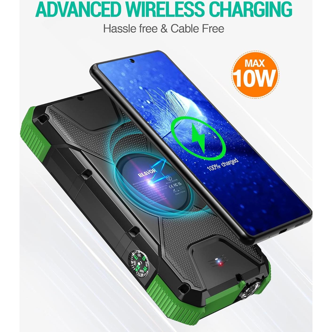 Banco de Energía Solar BLAVOR 20000mAh Carga Rápida IPX5