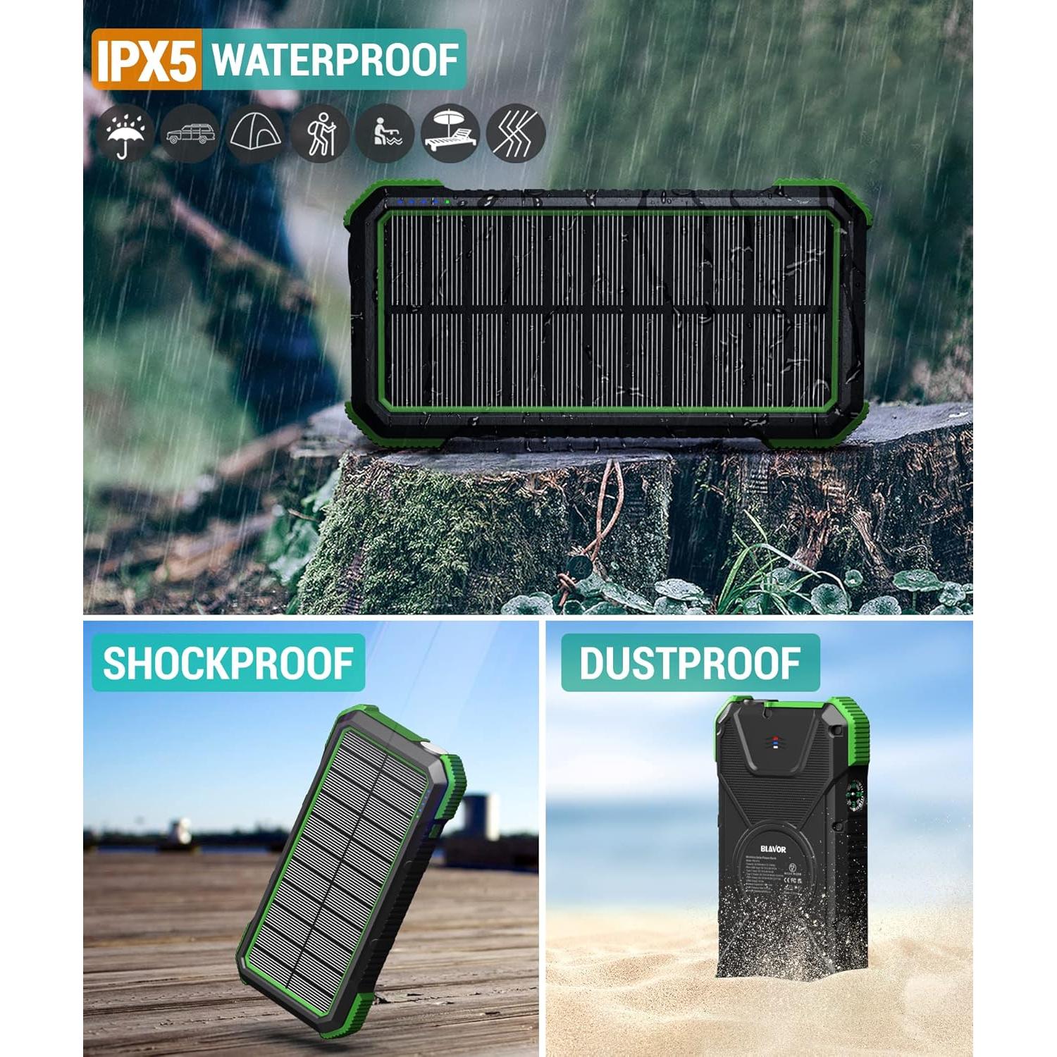 Banco de Energía Solar BLAVOR 20000mAh Carga Rápida IPX5