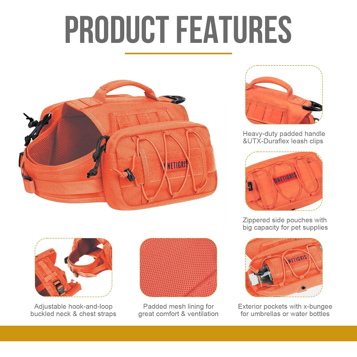 Mochila para Perros OneTigris Mediana Nylon Táctica Naranja