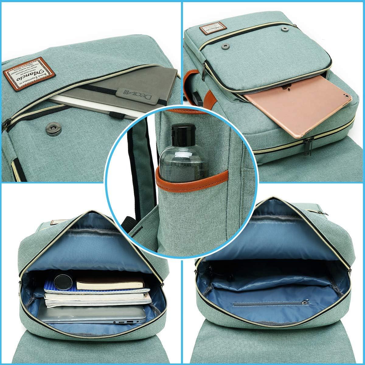 Mancio Vintage Laptop Backpack with USB Charging Port, Slim Tear Resistant Business Backpack for Travelling, College, Casual Daypacks for Men,Women, Fits up to 15.6Inch Notebook, Green