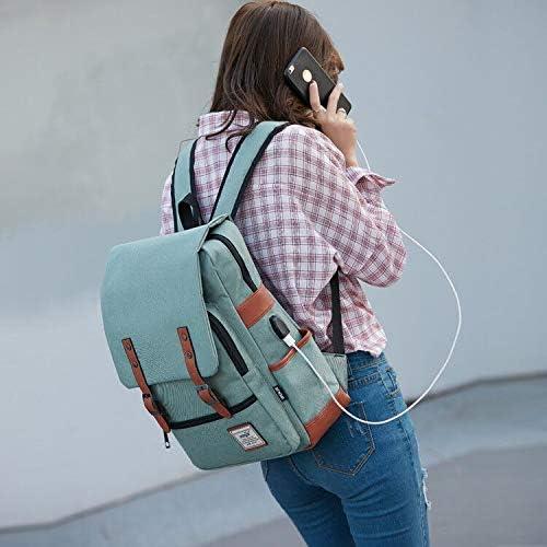 Mancio Vintage Laptop Backpack with USB Charging Port, Slim Tear Resistant Business Backpack for Travelling, College, Casual Daypacks for Men,Women, Fits up to 15.6Inch Notebook, Green