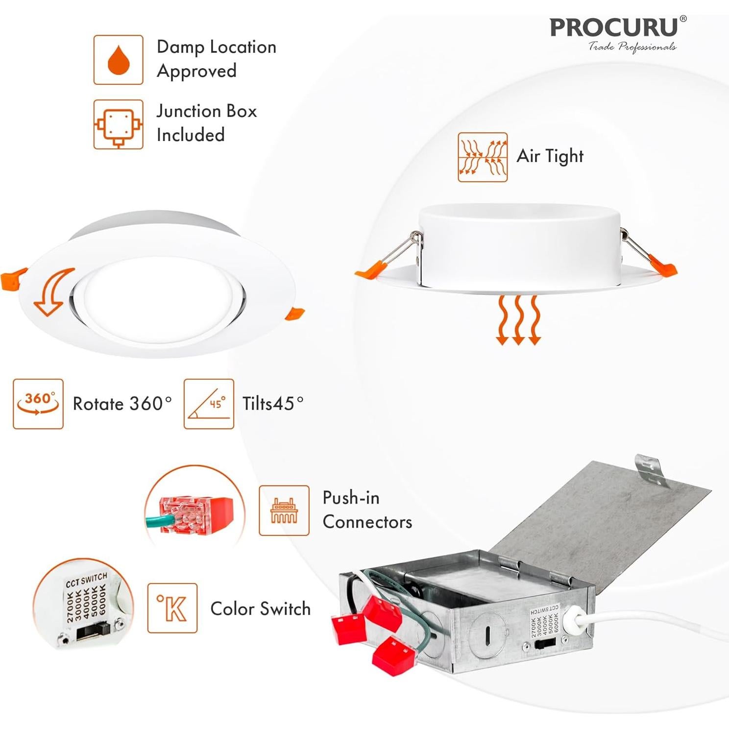 LED empotrado ultra delgado 6" PROCURU 4 unidades 5 colores