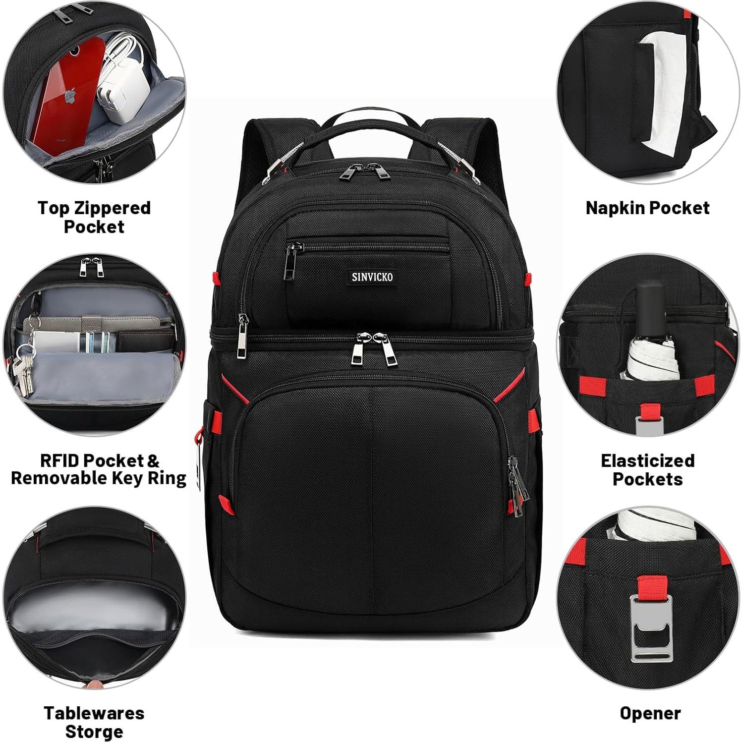 Mochila Enfriadora Aislada SINVICKO 30L Impermeable Roja/Negra