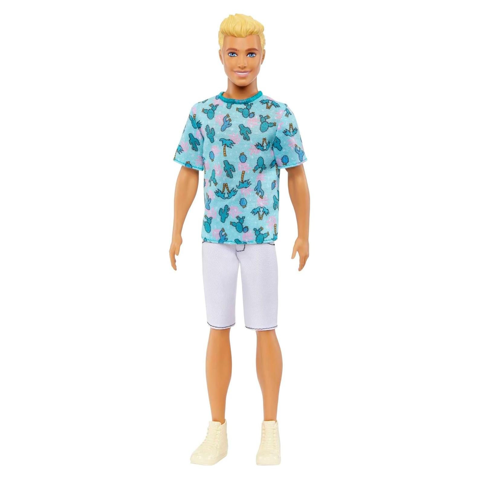 Barbie Fashionistas Ken Fashion Doll #211 with Blonde Hair Wearing Removable Blue Cactus Tee, White Shorts & Sneakers