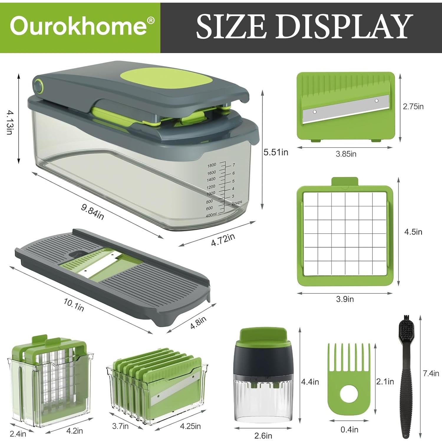 Picador de Verduras Ourokhome 12 en 1 Manual Verde