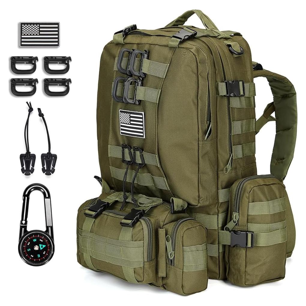 Mochila táctica militar 60L verde ejército Molle para adultos