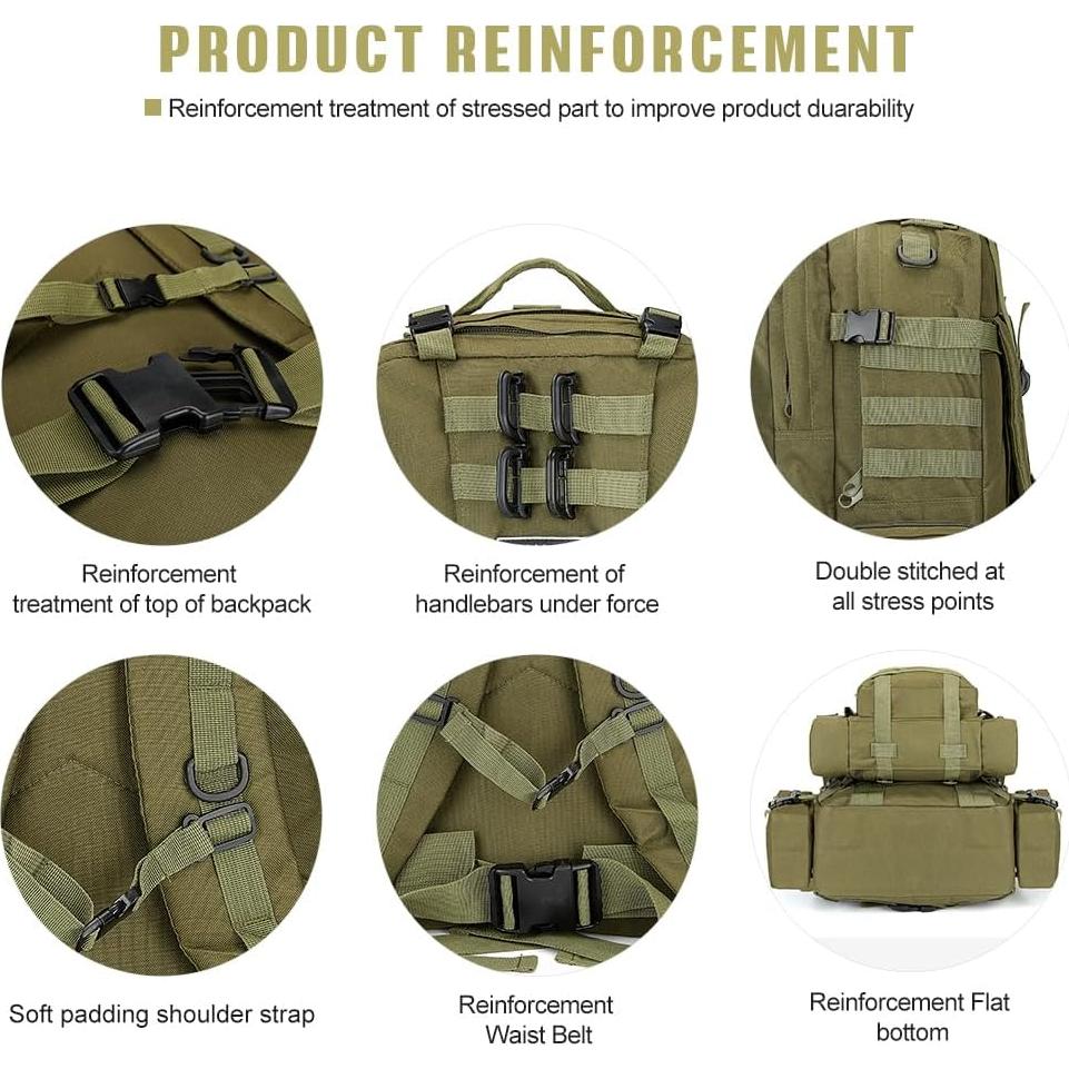 Mochila táctica militar 60L verde ejército Molle para adultos