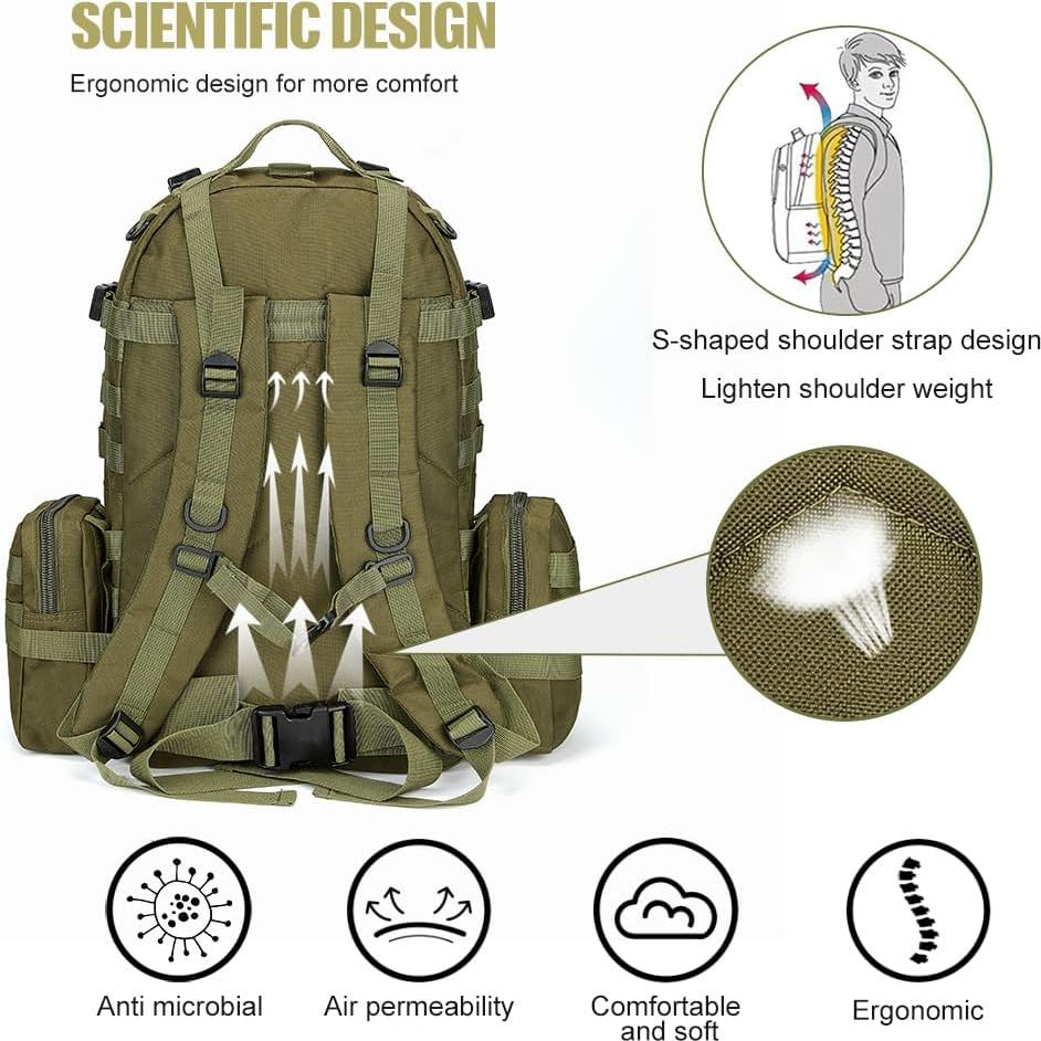 Mochila táctica militar 60L verde ejército Molle para adultos