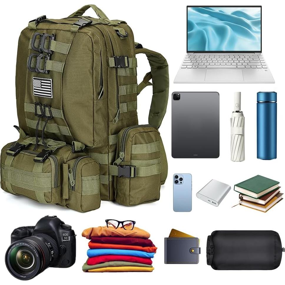Mochila táctica militar 60L verde ejército Molle para adultos