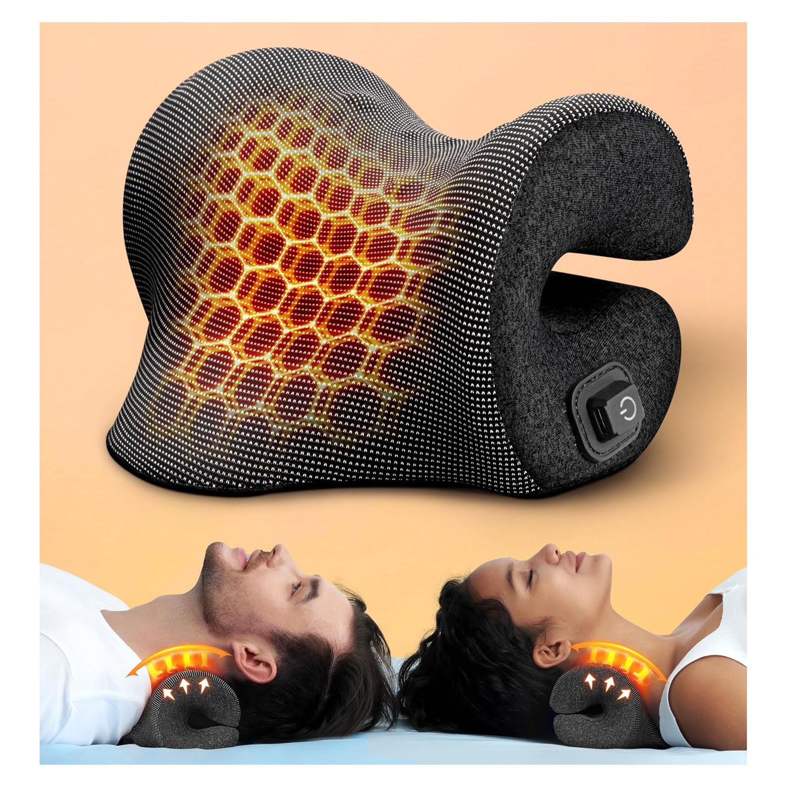 3s Heated Neck Stretcher for Neck Pain Relief, Graphene Heating Pad, Odorless Neck Cloud Cervical Traction Device Chiropractic Pillow for Neck and Shoulder, Gifts for Men, Women, Mom, Dad (Black)