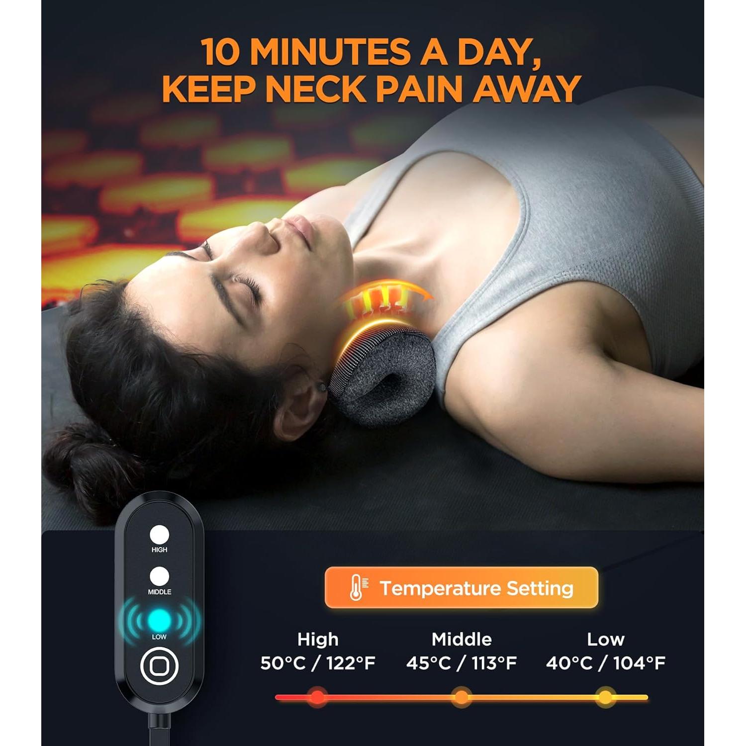 3s Heated Neck Stretcher for Neck Pain Relief, Graphene Heating Pad, Odorless Neck Cloud Cervical Traction Device Chiropractic Pillow for Neck and Shoulder, Gifts for Men, Women, Mom, Dad (Black)