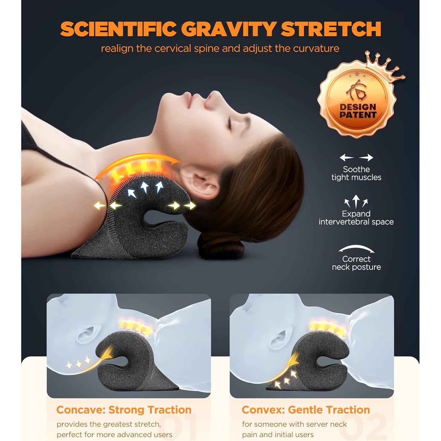 3s Heated Neck Stretcher for Neck Pain Relief, Graphene Heating Pad, Odorless Neck Cloud Cervical Traction Device Chiropractic Pillow for Neck and Shoulder, Gifts for Men, Women, Mom, Dad (Black)