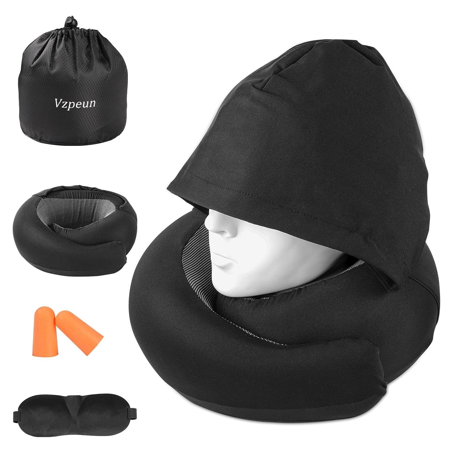 Almohada de Viaje Vzpeun con Capucha y Espuma de Memoria