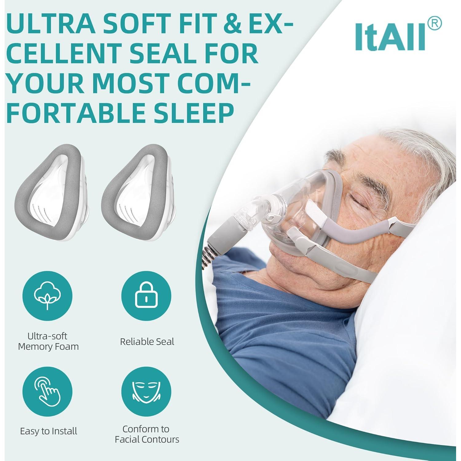 2PCs Replacement Cushion (S) for Airtouch F20 with Memory Foam, Updated F20 Cushion for Full Face, ItAll Supplies for CPAP Users (Small)