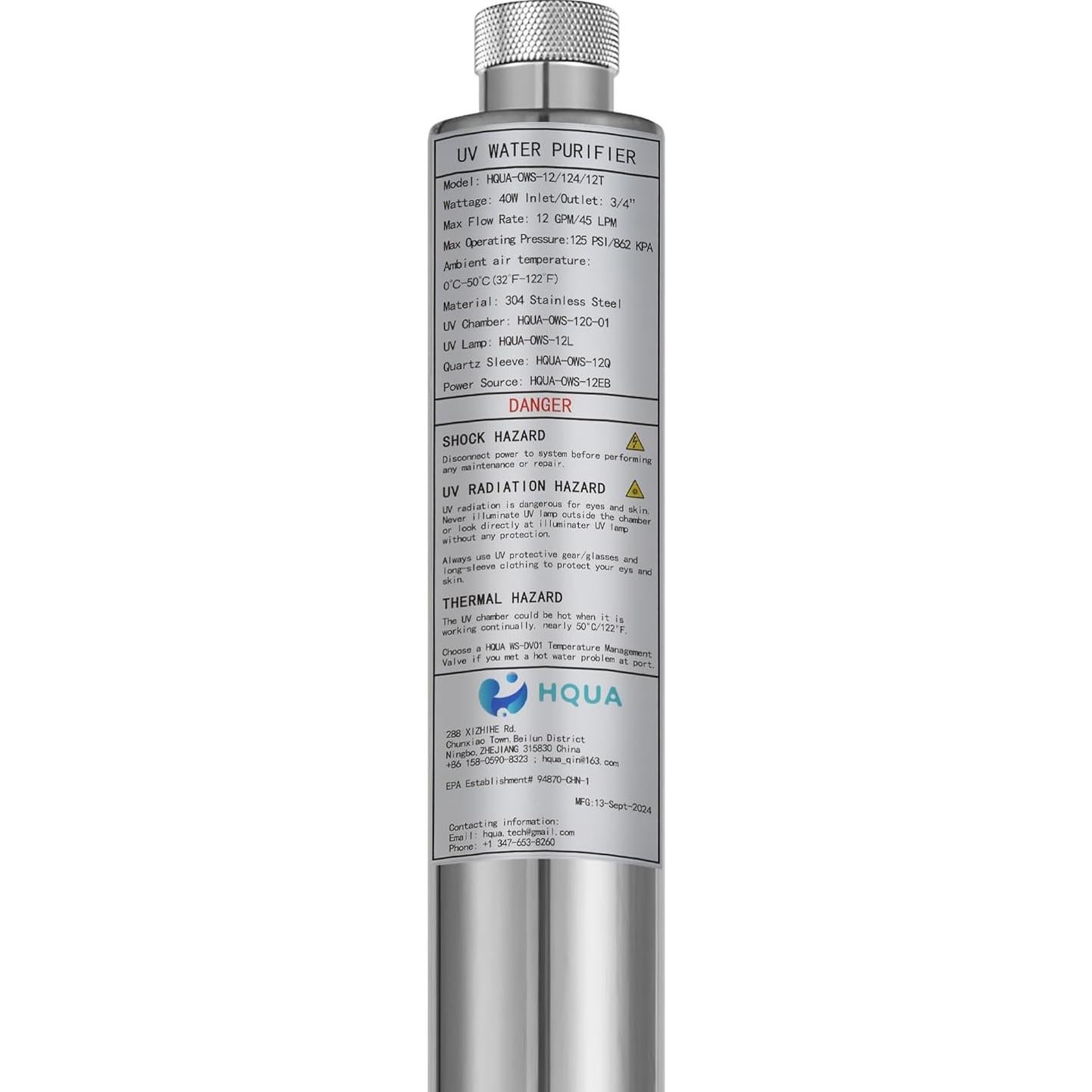 Purificador de Agua UV HQUA OWS-12 40W 12GPM Acero Inox