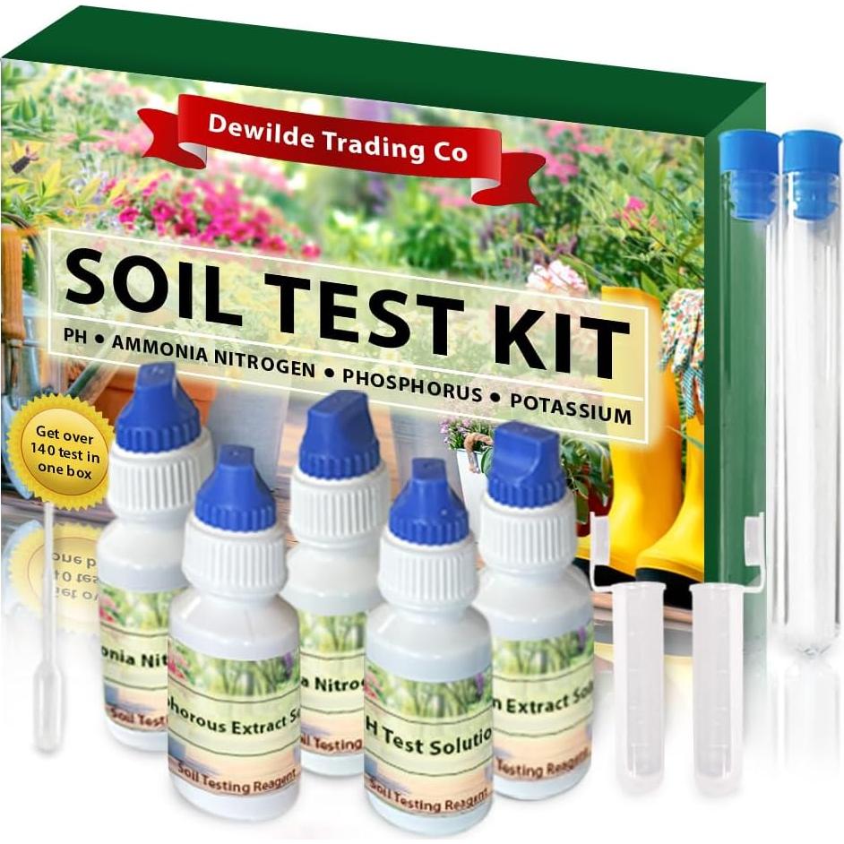 Kit de Prueba de Suelo Dewilde - 140 Pruebas pH, Nitrógeno, Fósforo, Potasio