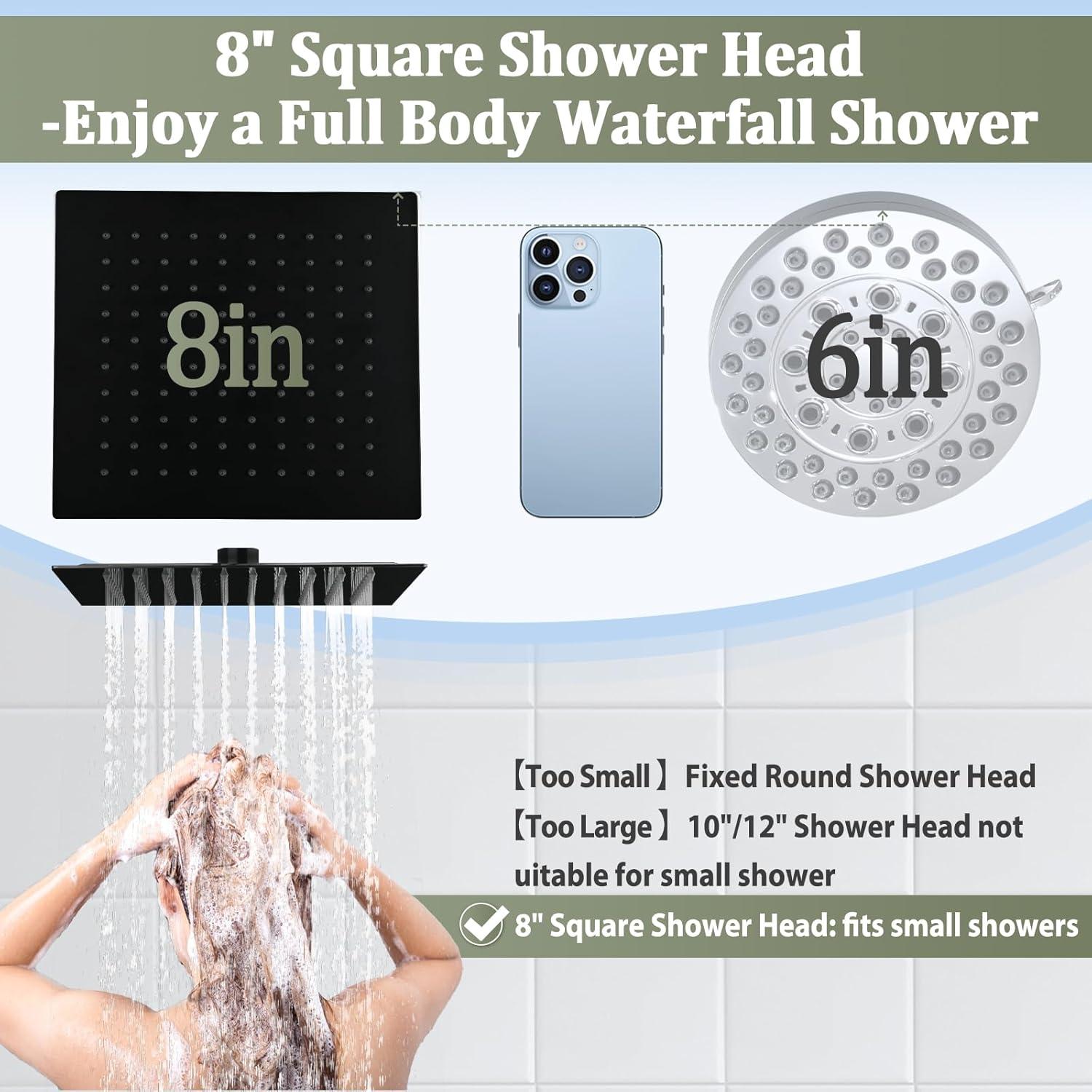 Cabezal de Ducha de Lluvia YDmeet 20 cm con Ducha de Mano y Manguera