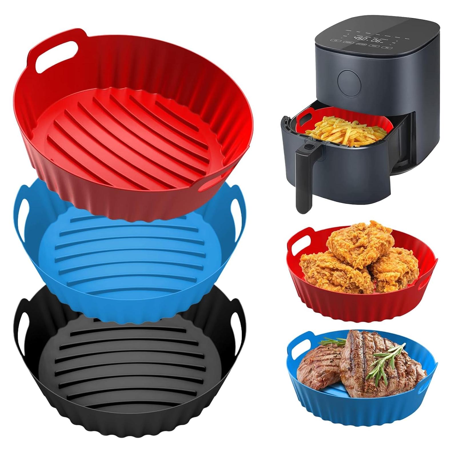 3 Pcs Silicone Air Fryer Liners Round 8 Inch Air Fryer Silicone Liners Thickened Heat Resistant Reusable Non-Stick Airfryer Basket for 3.6 to 5.5 QT Baking Tray Oven Accessories Kitchen Gadgets