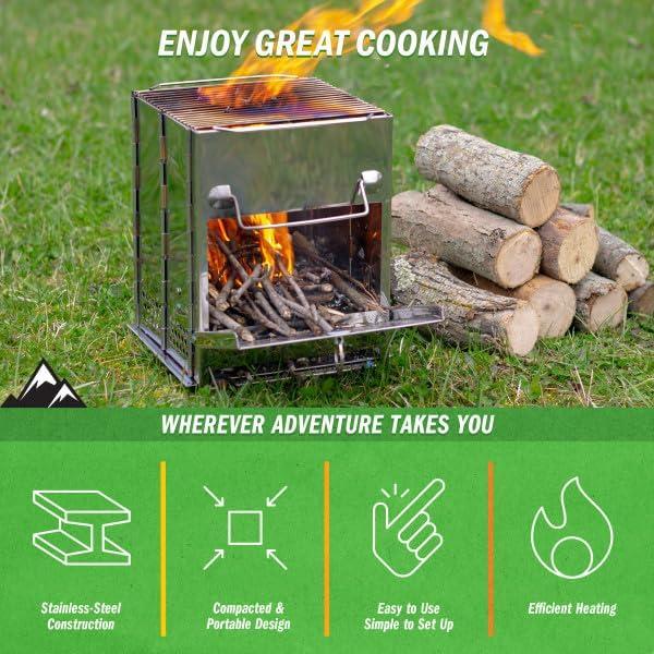 Estufa de Camping Plegable Wakeman de Acero Inoxidable 1.70 kg