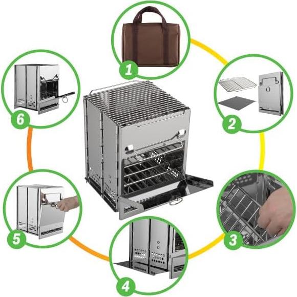 Estufa de Camping Plegable Wakeman de Acero Inoxidable 1.70 kg