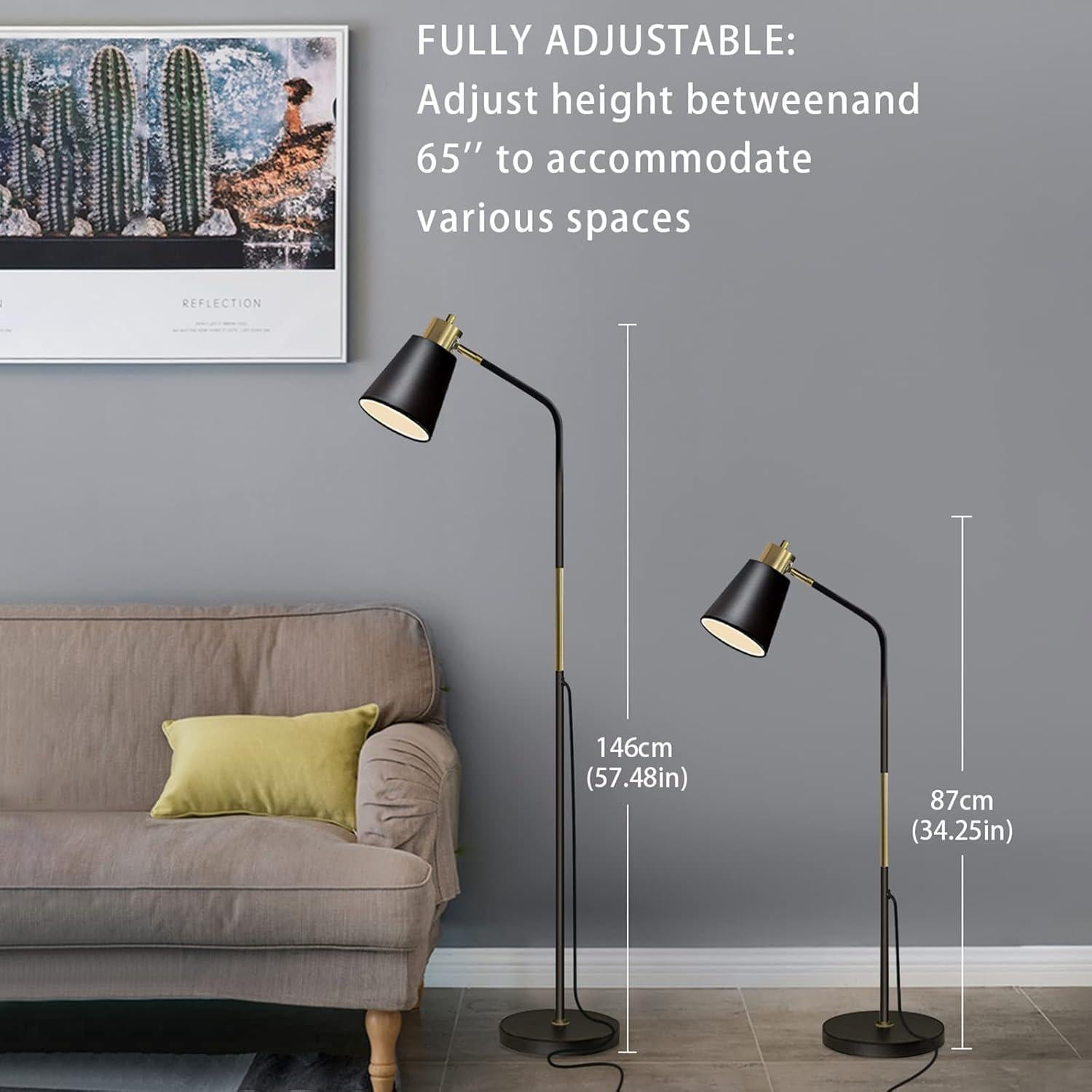 Lámpara de Pie LALISU Ajustable Negra 146,3 cm Estilo Rústico