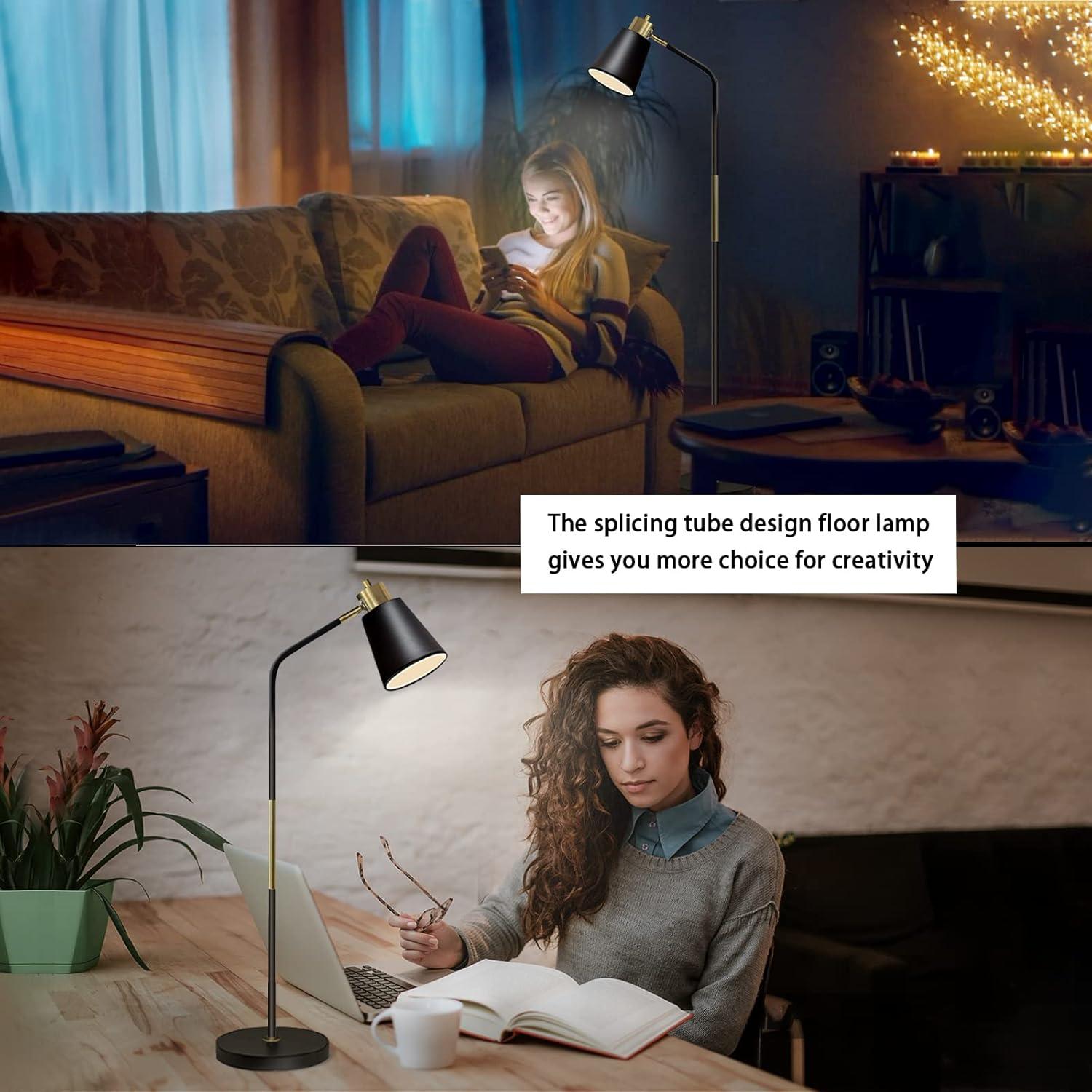 Lámpara de Pie LALISU Ajustable Negra 146,3 cm Estilo Rústico