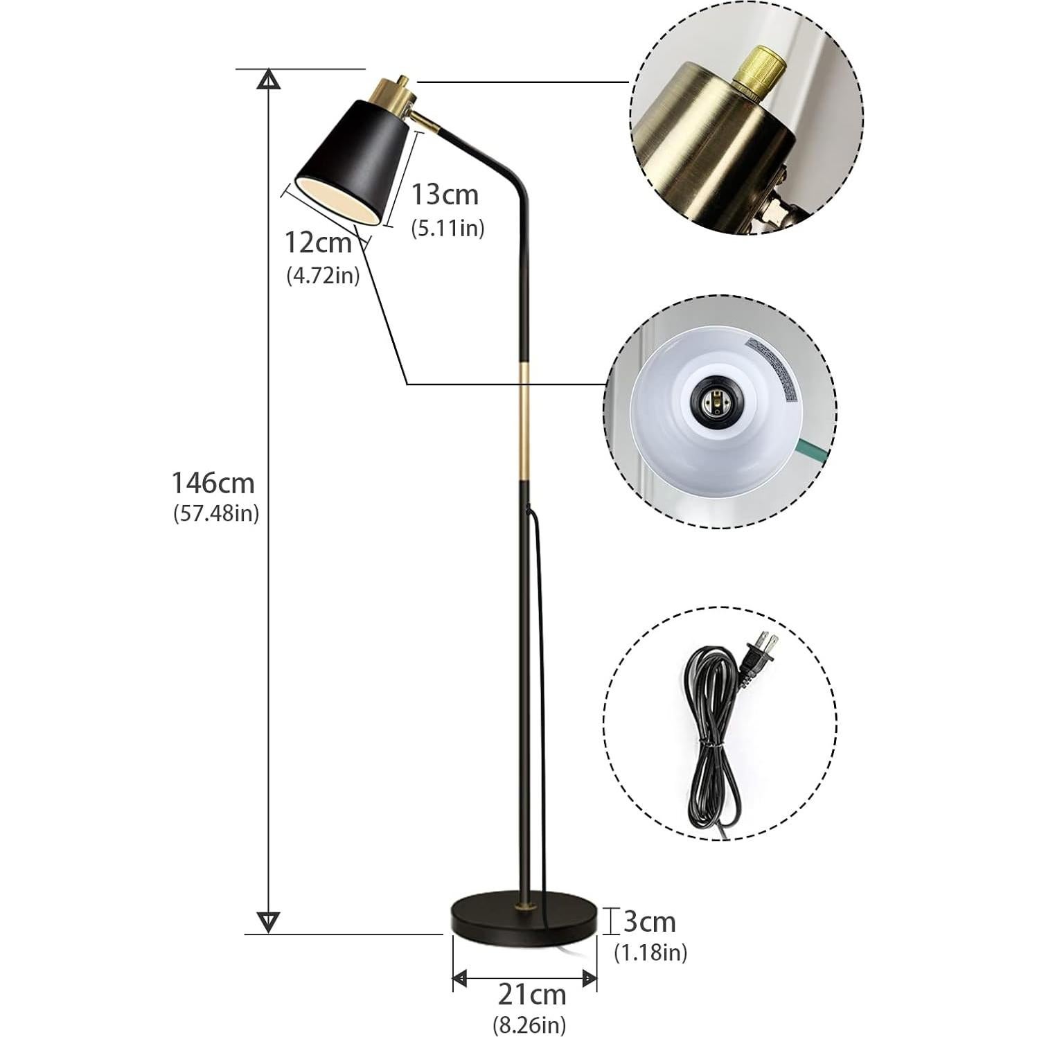 Lámpara de Pie LALISU Ajustable Negra 146,3 cm Estilo Rústico