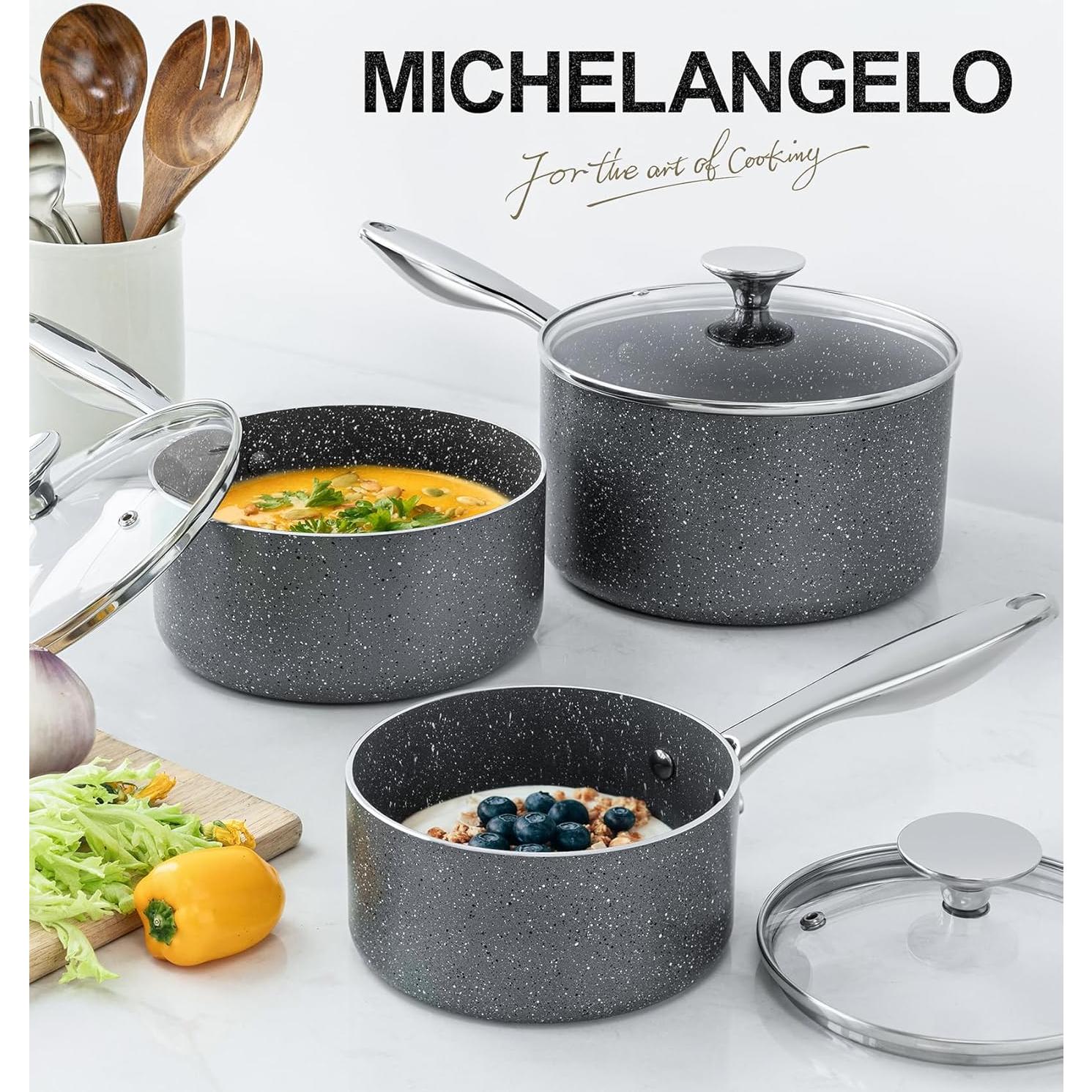 Set de Cacerolas MICHELANGELO 3 Piezas Antiadherentes