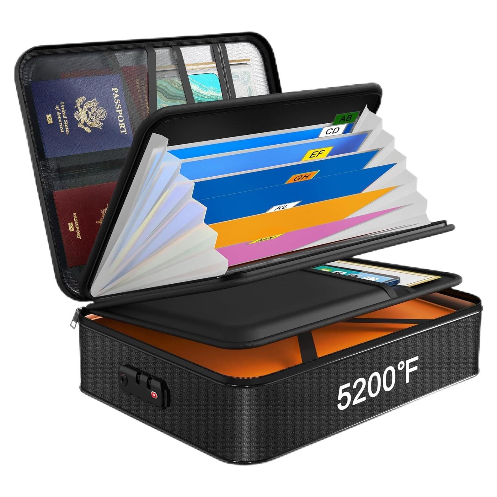 Noiposi Document Organizer with 5200℉ Heat Insulated,15.0"x11.0"x4.3" Water Resistant and Fireproof Document Box,Portable Home Travel Safe Storage Box for Important Documents,File