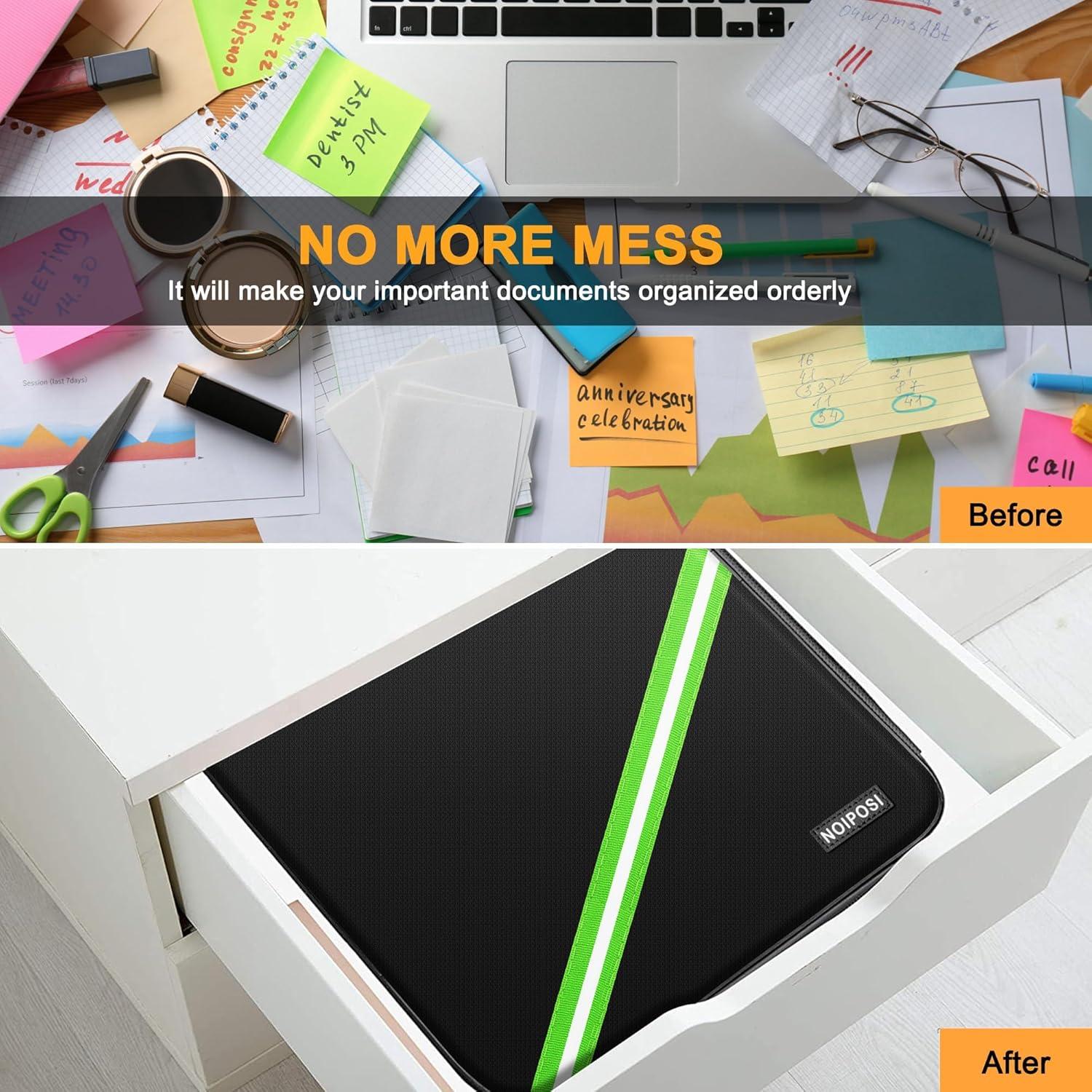 Noiposi Document Organizer with 5200℉ Heat Insulated,15.0"x11.0"x4.3" Water Resistant and Fireproof Document Box,Portable Home Travel Safe Storage Box for Important Documents,File