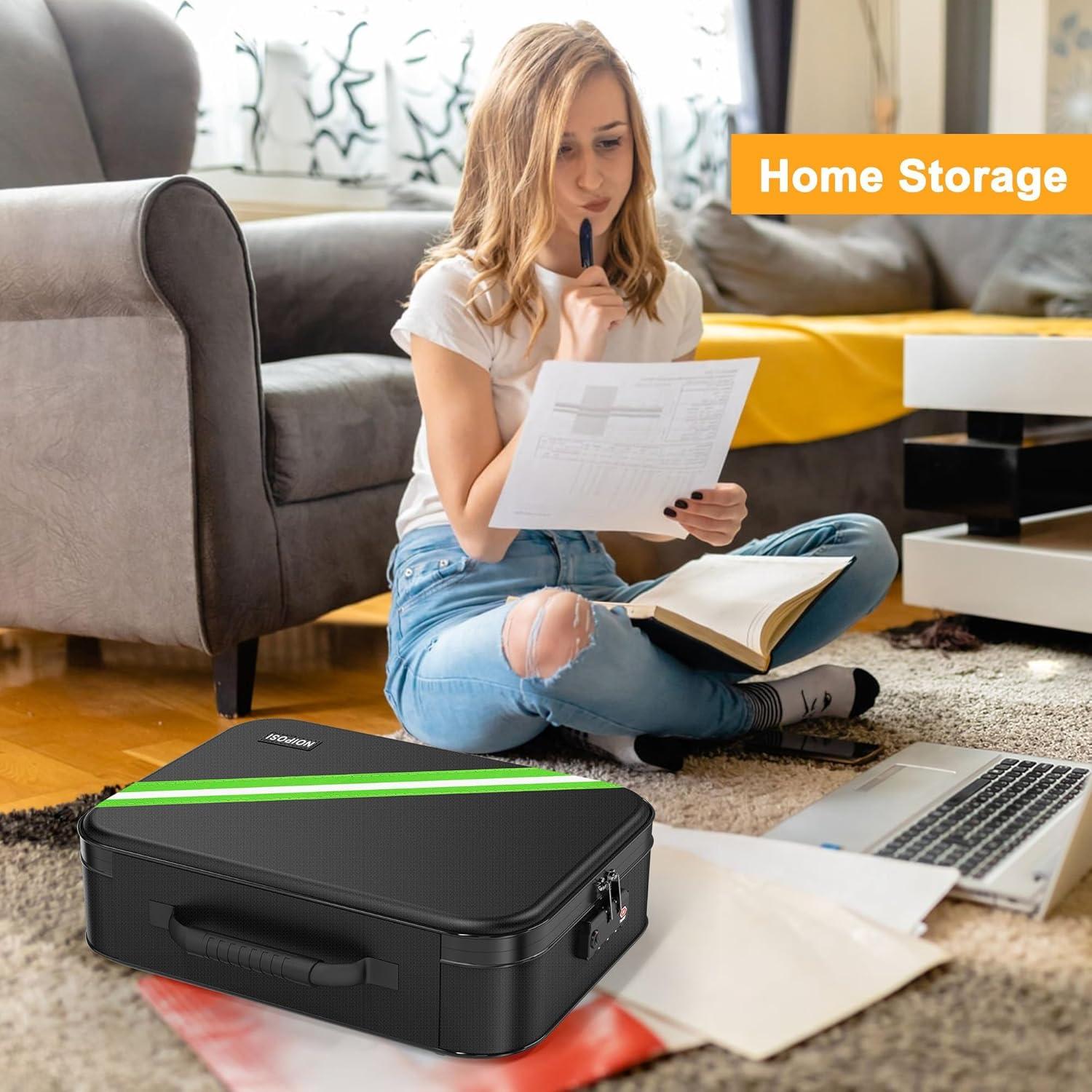 Noiposi Document Organizer with 5200℉ Heat Insulated,15.0"x11.0"x4.3" Water Resistant and Fireproof Document Box,Portable Home Travel Safe Storage Box for Important Documents,File