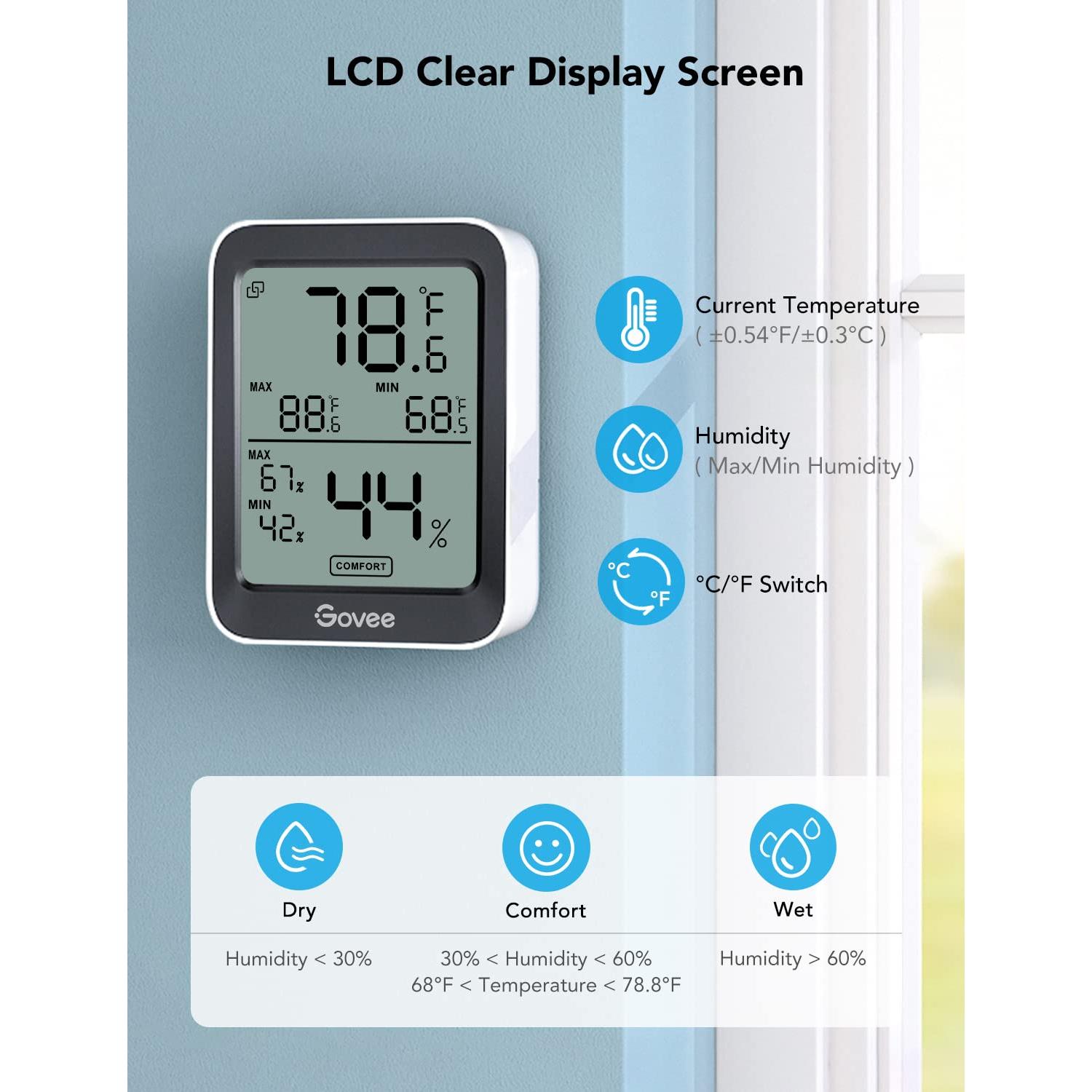 Higrómetro Termómetro Govee H5075 3 Paquete Bluetooth LCD