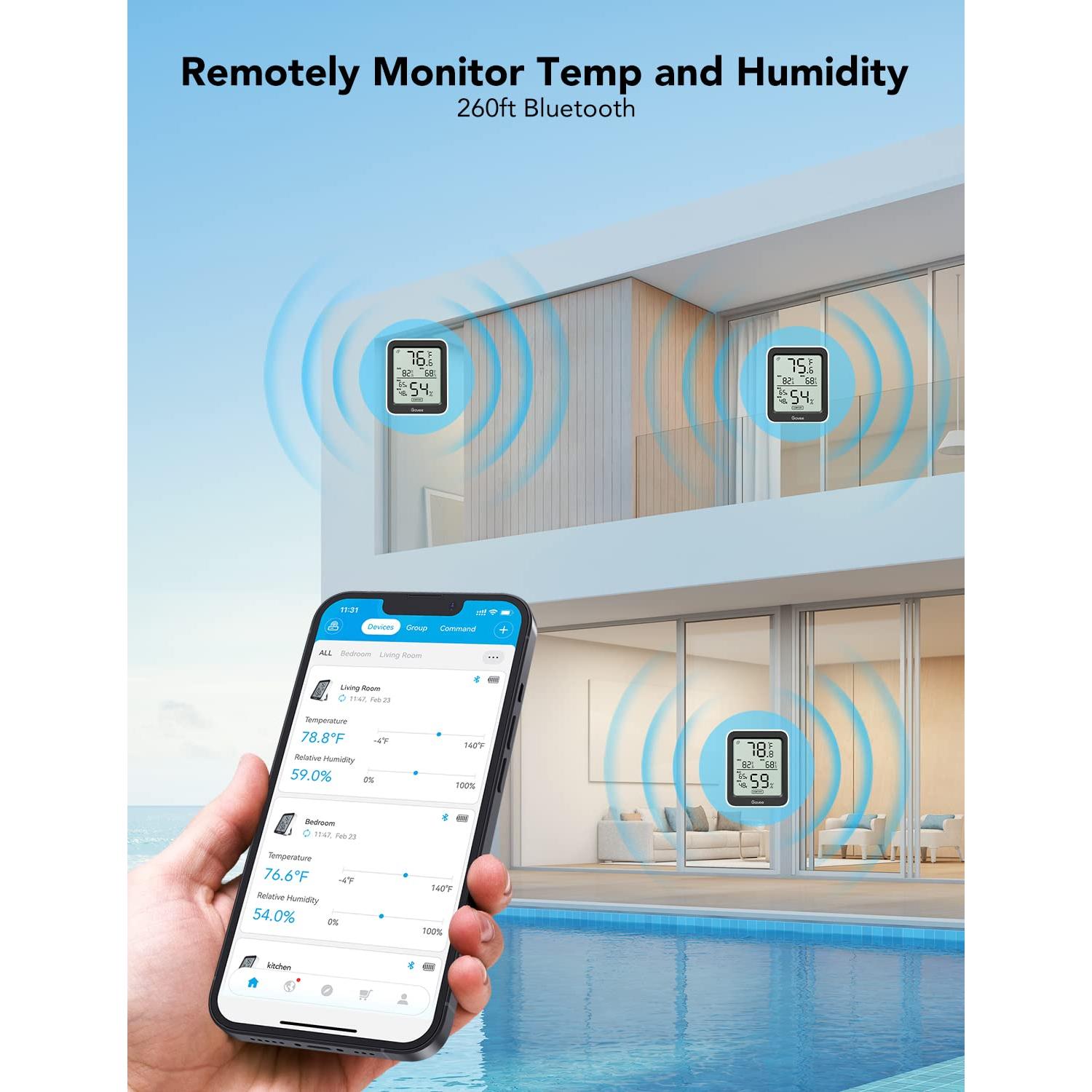 Higrómetro Termómetro Govee H5075 3 Paquete Bluetooth LCD