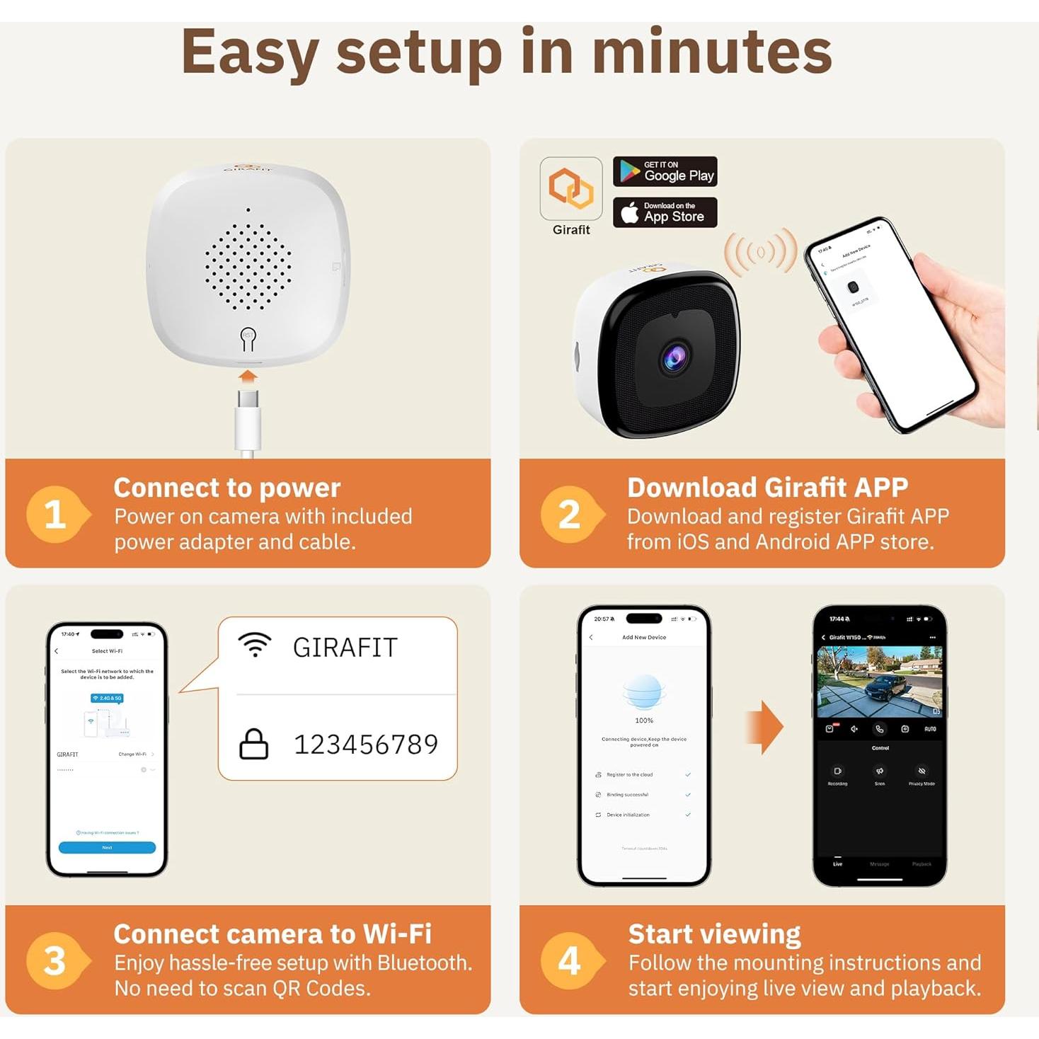 Cámara de Ventana Girafit 3MP 2K WiFi con Visión Nocturna