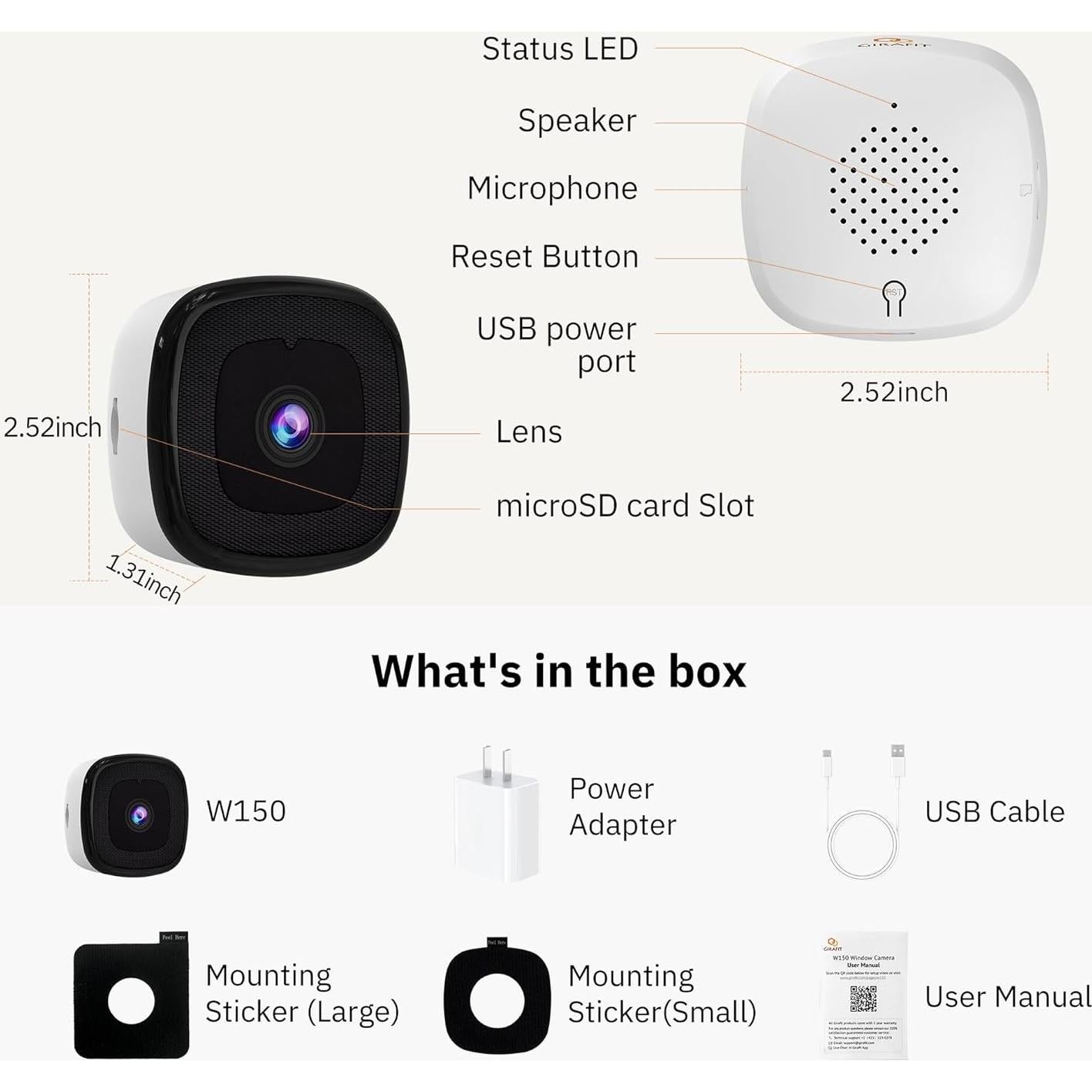 Cámara de Ventana Girafit 3MP 2K WiFi con Visión Nocturna