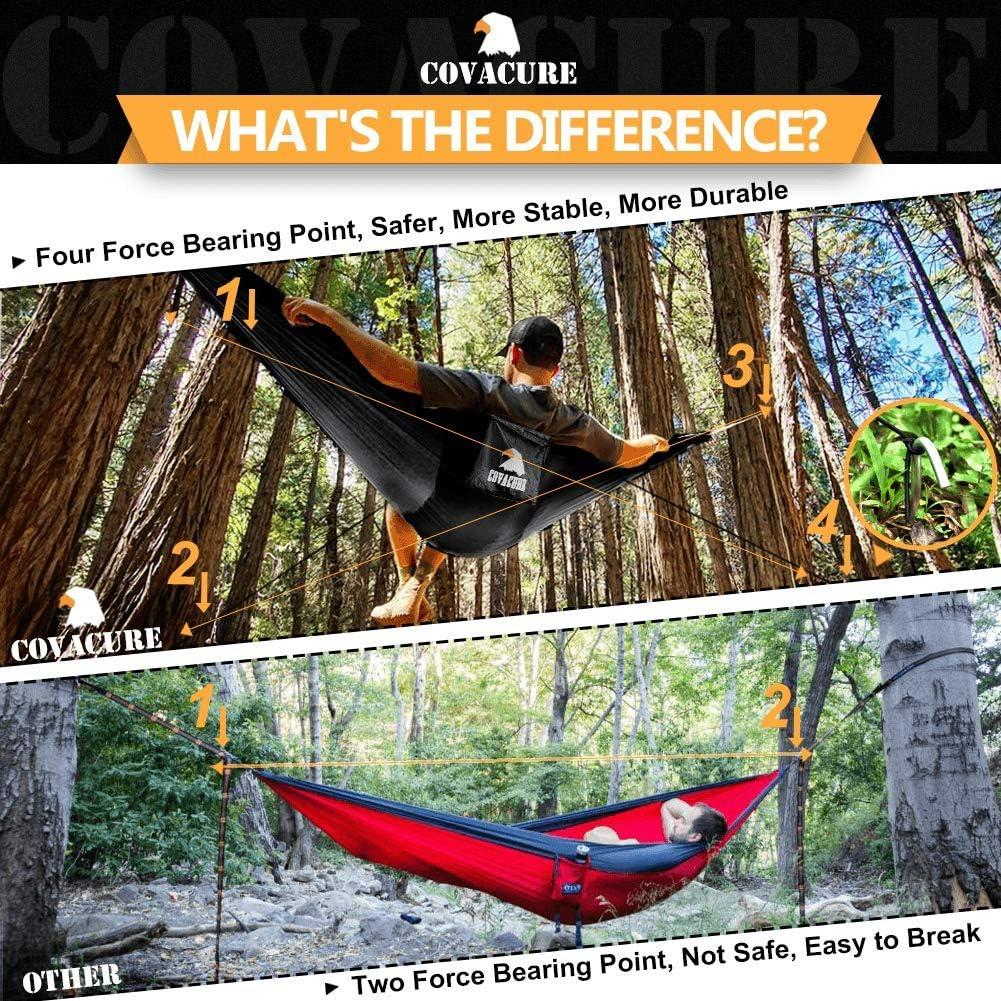 Covacure Camping Hammock - 772lbs Capacity Double Hammock with Tree Straps, Lightweight Parachute Nylon Outdoor Survival Gear for Hiking, Backpacking, Travel or Backyard (Black)