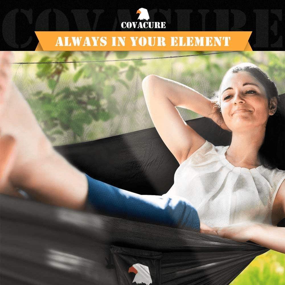 Covacure Camping Hammock - 772lbs Capacity Double Hammock with Tree Straps, Lightweight Parachute Nylon Outdoor Survival Gear for Hiking, Backpacking, Travel or Backyard (Black)