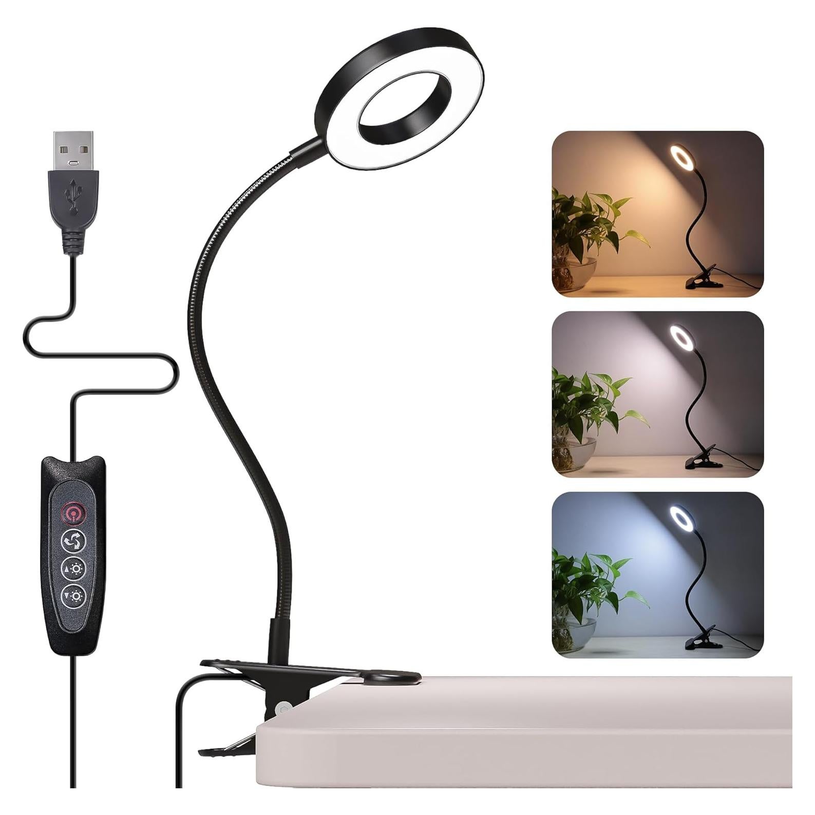 Lámpara de Escritorio Foneso USB con Clip 48 LED 3 Modos