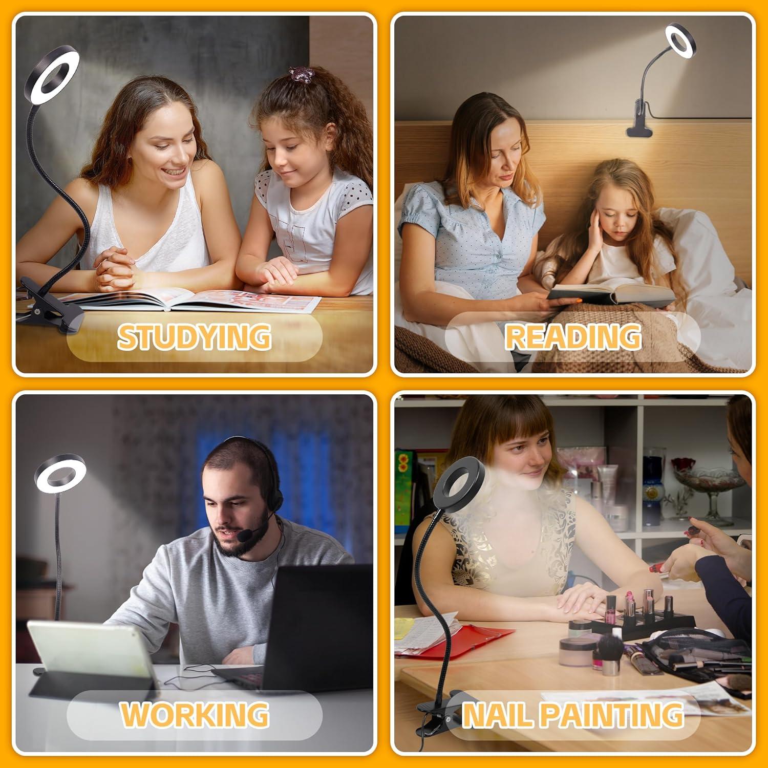 Lámpara de Escritorio Foneso USB con Clip 48 LED 3 Modos