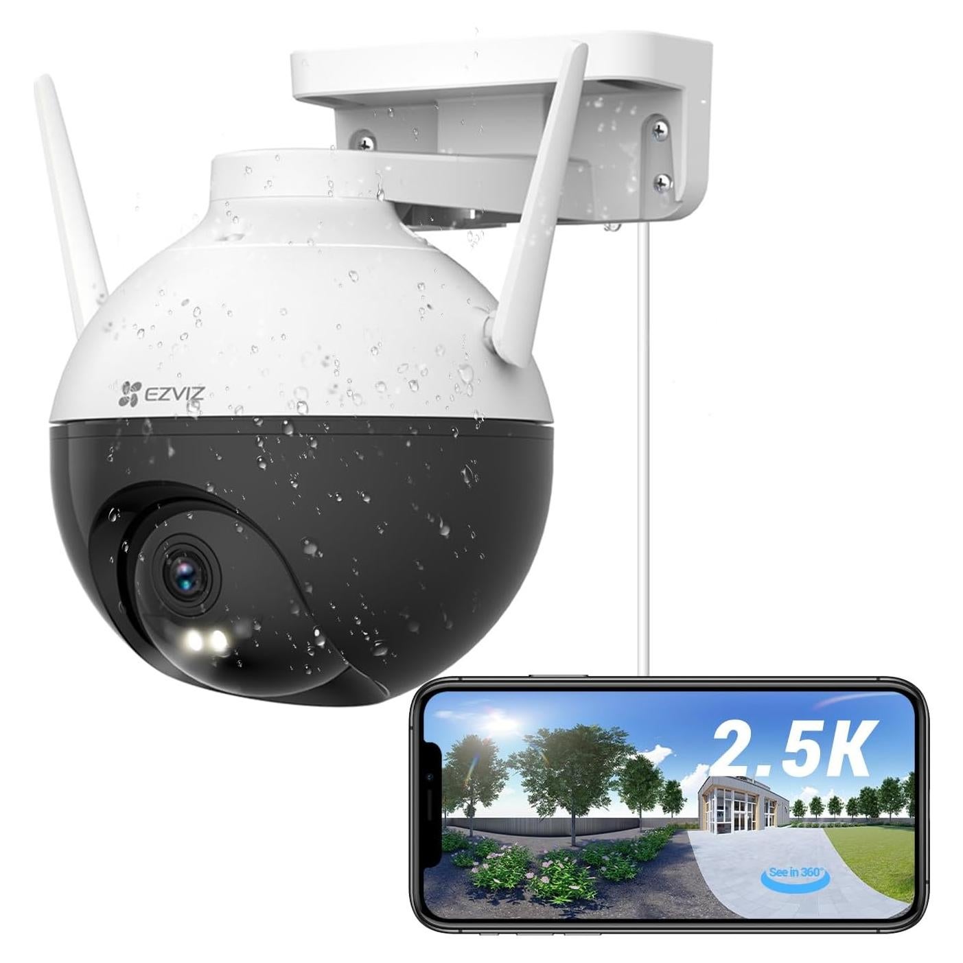 EZVIZ Security Camera Outdoor, 4MP WiFi Camera Pan/Tilt, 360° Visual Coverage, IP65 Waterproof, Color Night Vision, AI-Powered Person Detection, Two-Way Talk, Support MicroSD Card up to 256GB | C8W