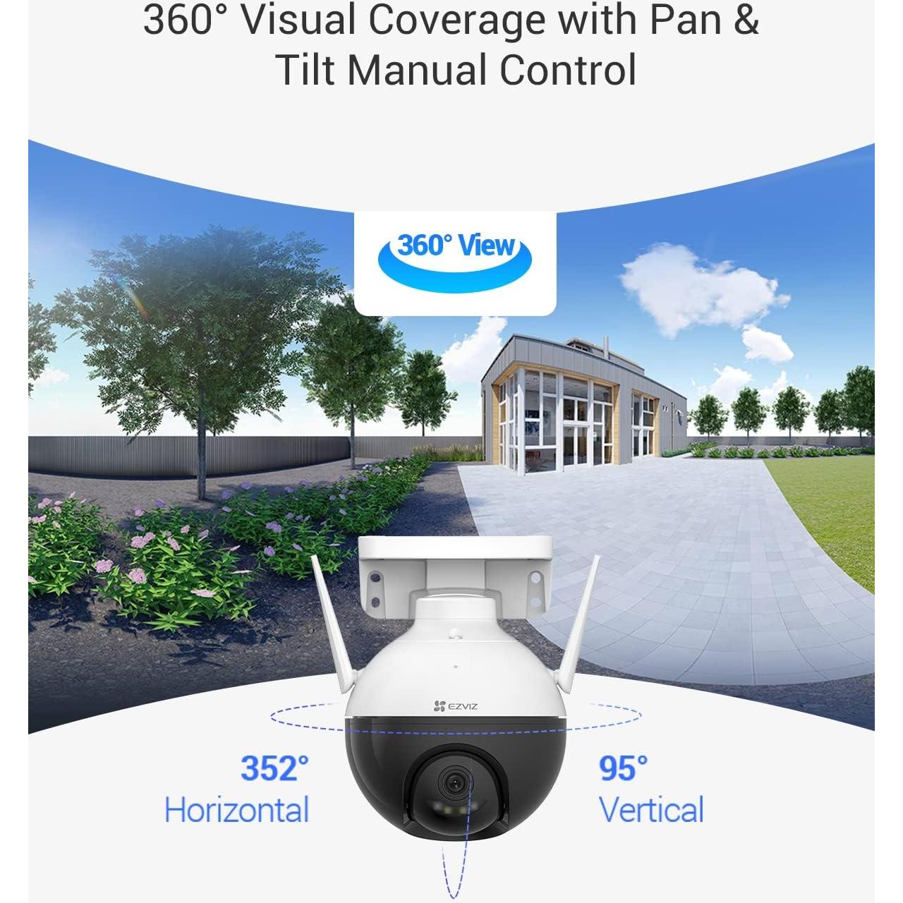 EZVIZ Security Camera Outdoor, 4MP WiFi Camera Pan/Tilt, 360° Visual Coverage, IP65 Waterproof, Color Night Vision, AI-Powered Person Detection, Two-Way Talk, Support MicroSD Card up to 256GB | C8W
