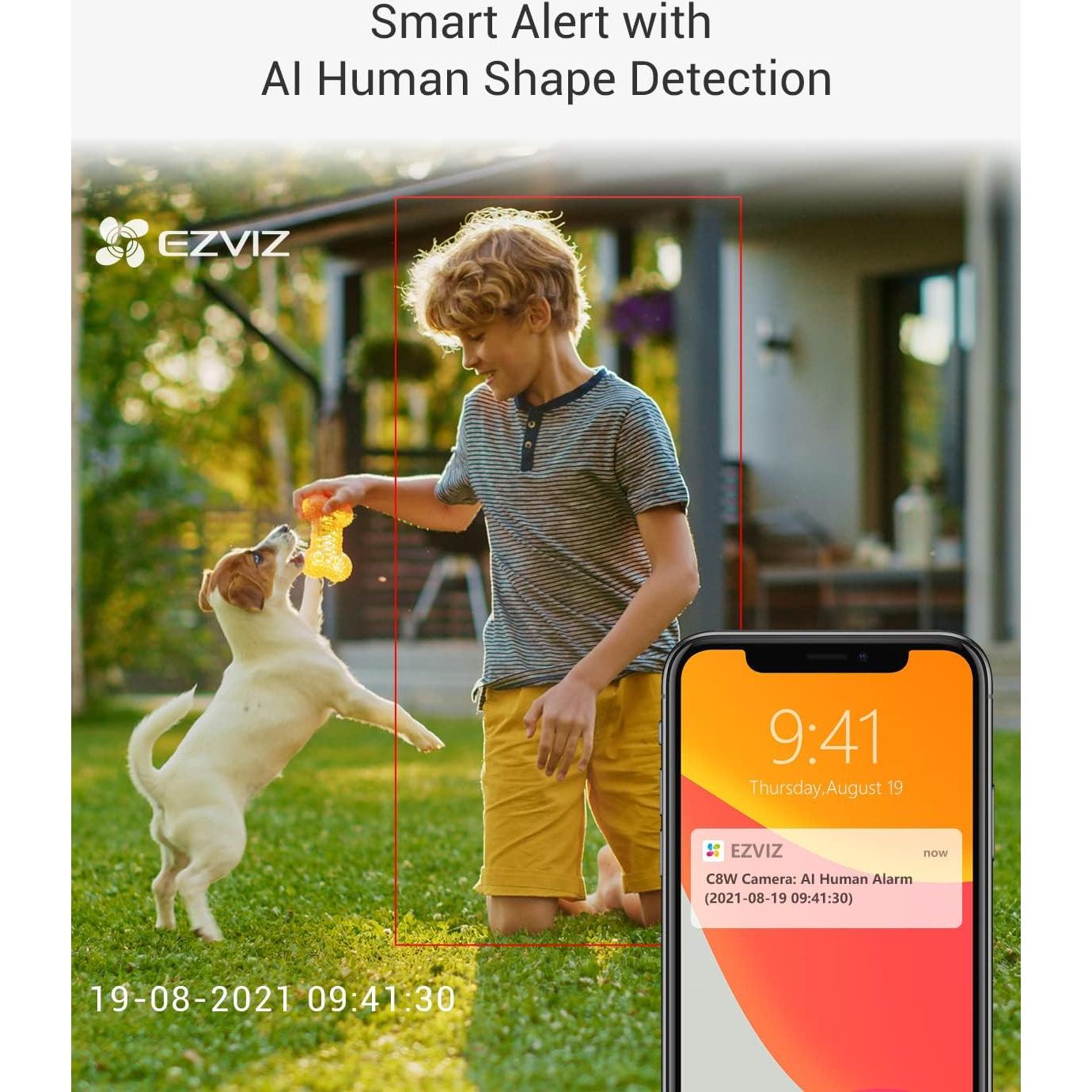 EZVIZ Security Camera Outdoor, 4MP WiFi Camera Pan/Tilt, 360° Visual Coverage, IP65 Waterproof, Color Night Vision, AI-Powered Person Detection, Two-Way Talk, Support MicroSD Card up to 256GB | C8W