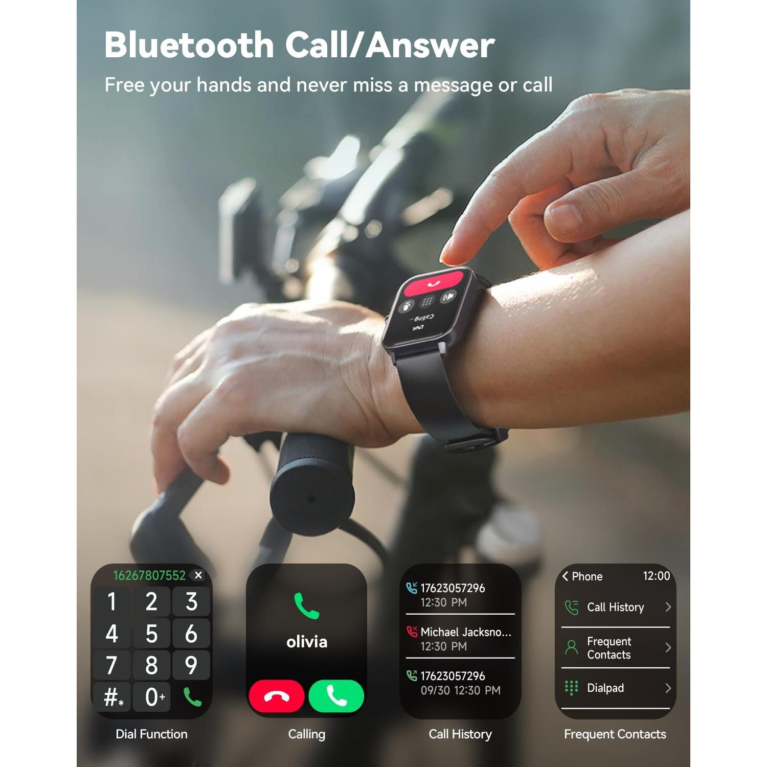 Smartwatch for Men Women, Alexa Built-in, 1.8" Fitness Tracker, IP68 Waterproof Smartwatch for Android & iPhone with Bluetooth Call (Answer/Make), Heart Rate/SpO2/Sleep Monitor/Pedometer, Black