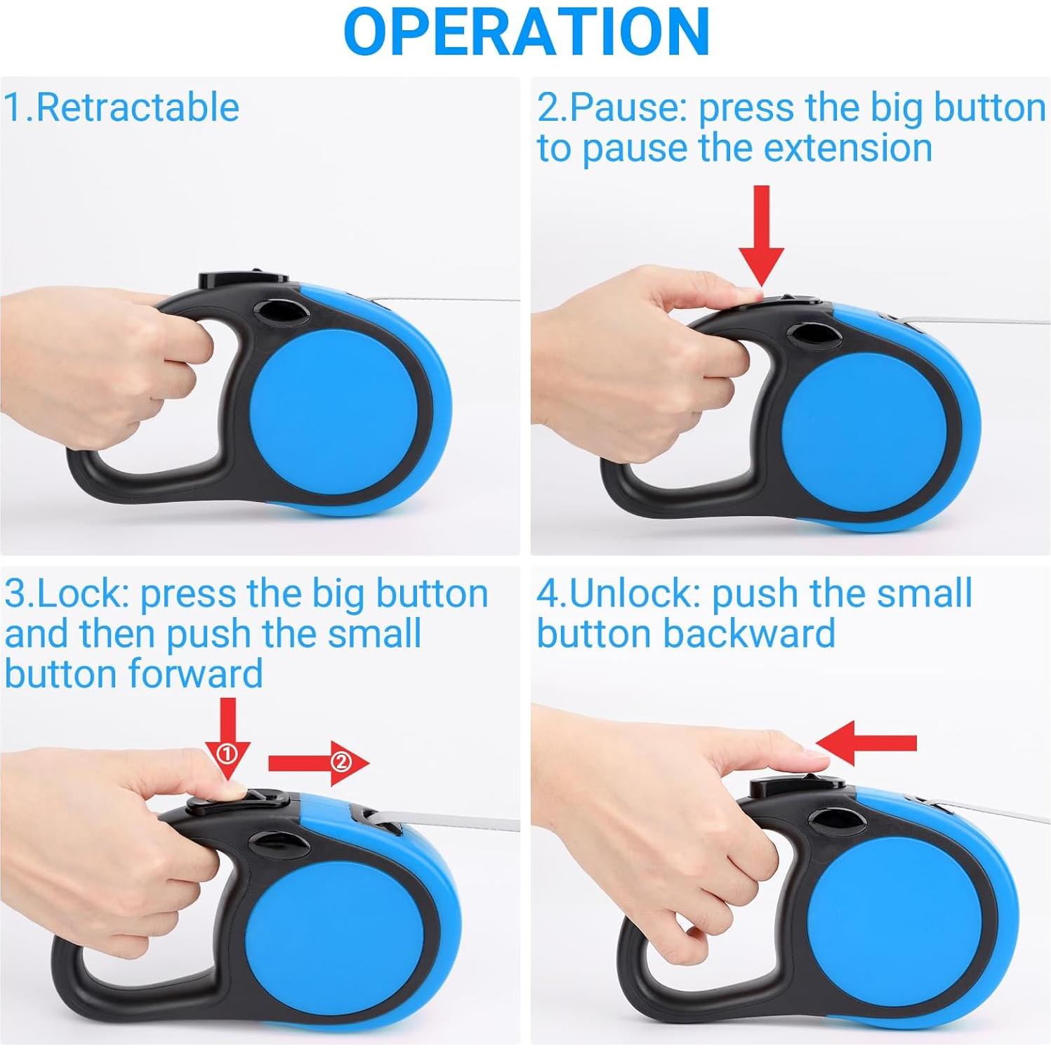 Segarty Dog Leash Retractable for Large Medium Dogs, 16ft Heavy Duty Walking Dog Leash for Dogs up to 110lb, Anti-Slip Handle 360°Tangle-Free Nylon Tape, One-Handed One Button Lock (Black Blue)