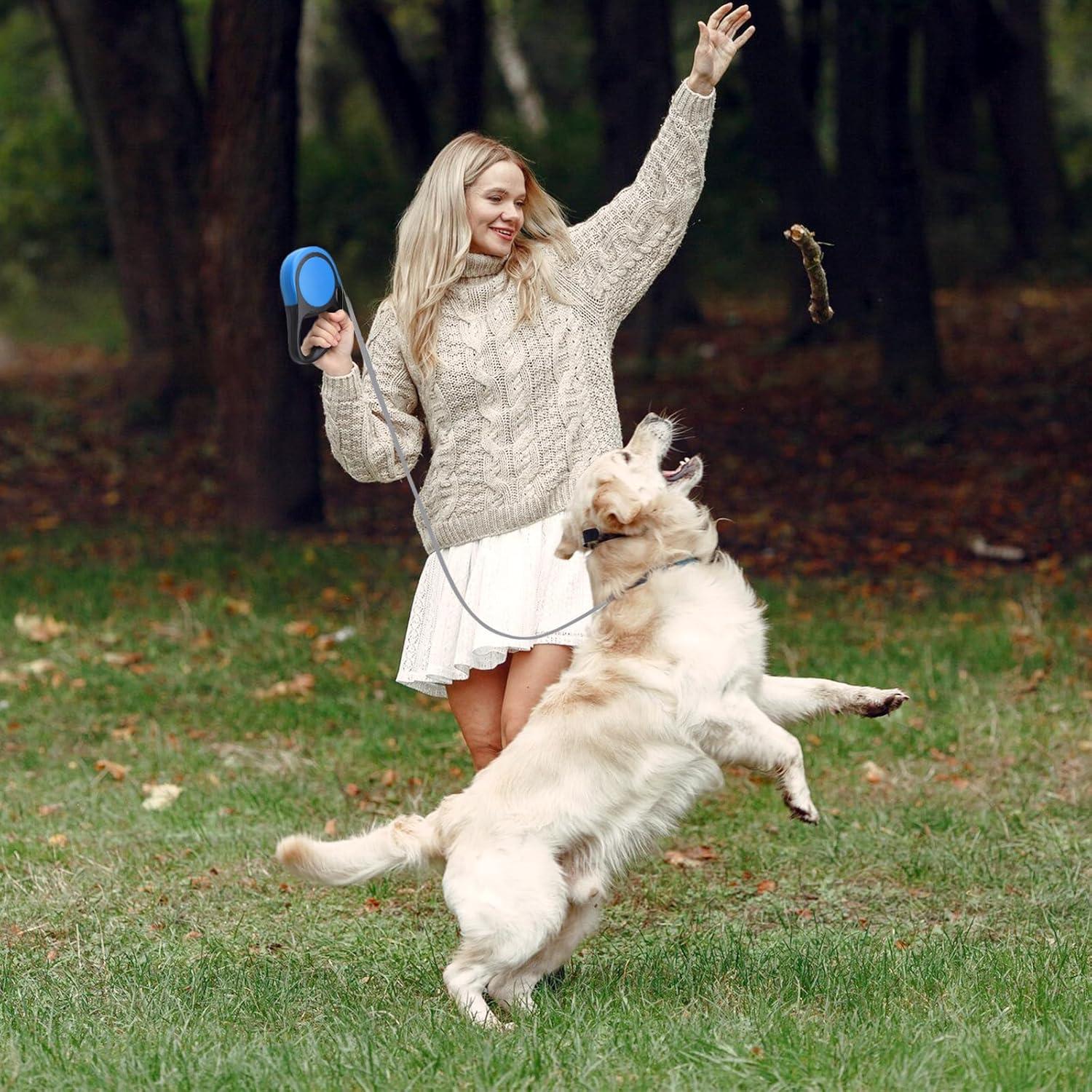 Segarty Dog Leash Retractable for Large Medium Dogs, 16ft Heavy Duty Walking Dog Leash for Dogs up to 110lb, Anti-Slip Handle 360°Tangle-Free Nylon Tape, One-Handed One Button Lock (Black Blue)