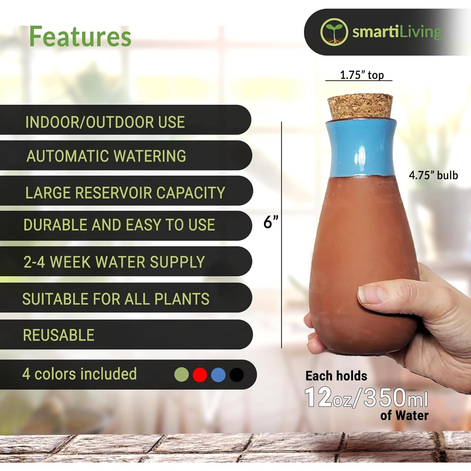 Set de 4 Esferas de Riego Terracota SmartiLiving 354ml