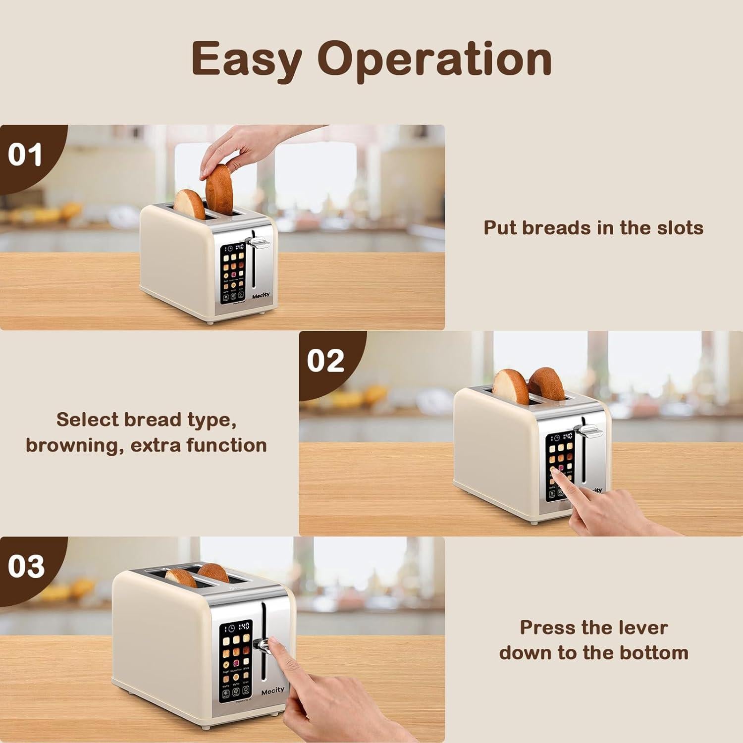 Tostadora Mecity 2 Rebanadas Acero Inoxidable Pantalla Táctil