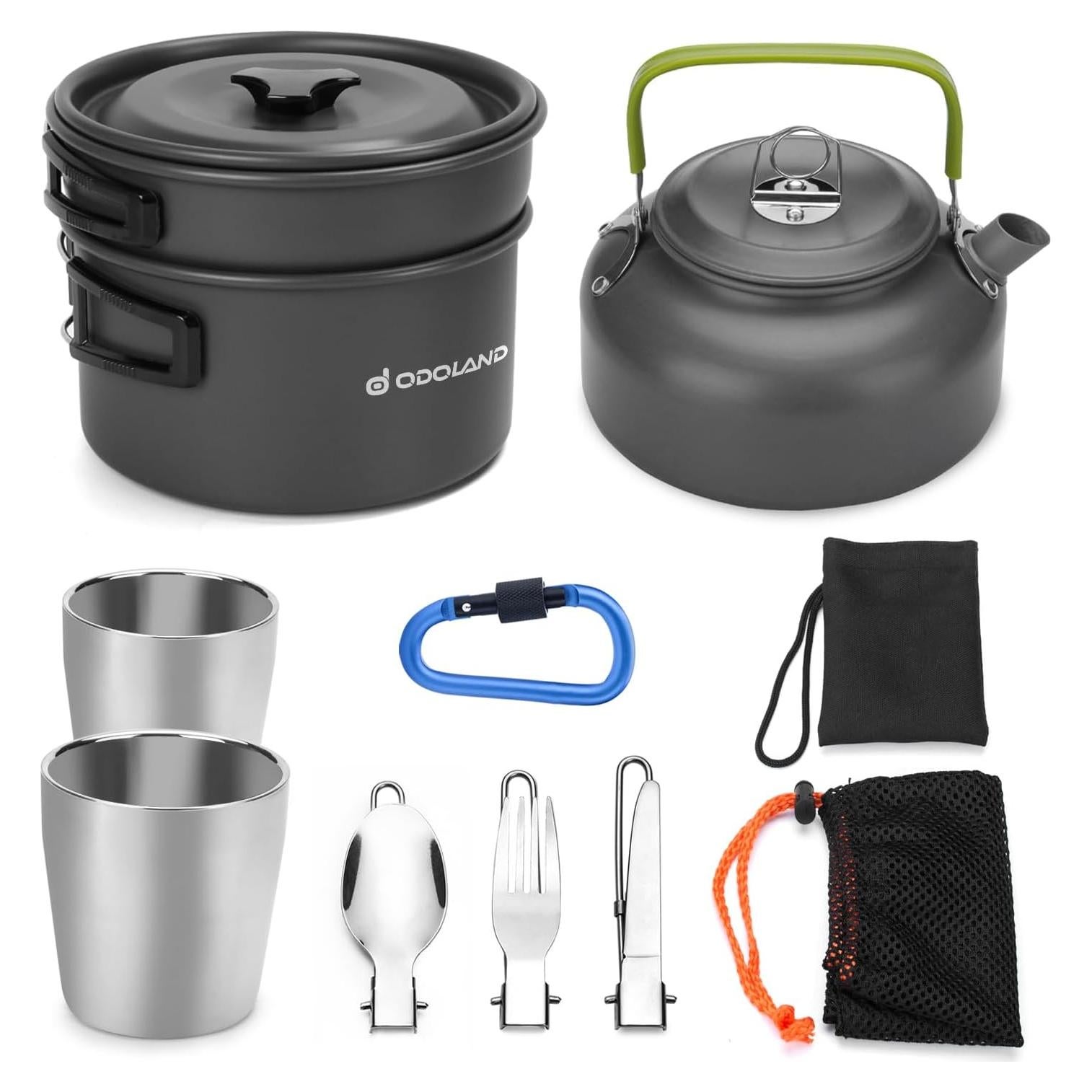 Kit de Cocina para Camping Odoland 10 Piezas Aluminio Antiadherente